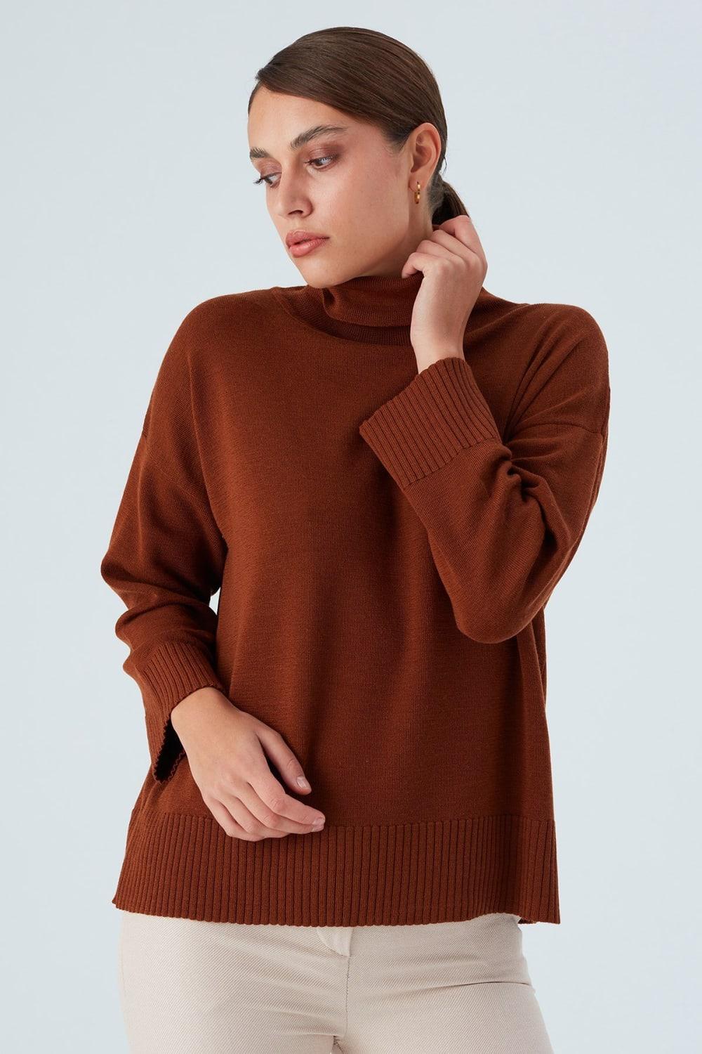 Peraluna-Balıkçı Yaka Boğazlı Bol Kesim Kadın Triko Kazak-Kazak & Triko-20-roqelvaxirum.shop