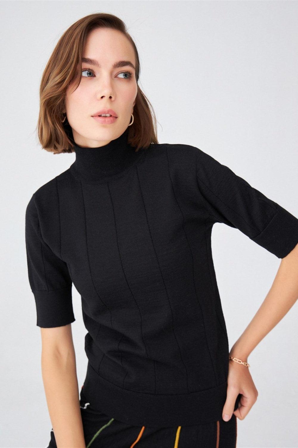 Peraluna-Balıkçı Yaka Kısa Kollu İnce Basic Kadın Triko Bluz-Top-16-roqelvaxirum.shop
