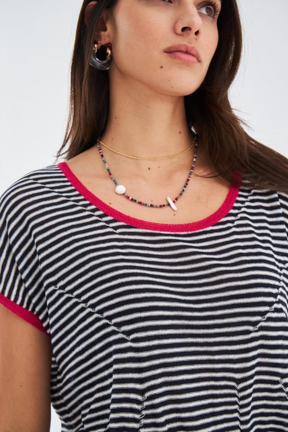Peraluna-Çizgili Kayık Yaka Yazlık Kadın Triko Elbise-Elbise-5-roqelvaxirum.shop