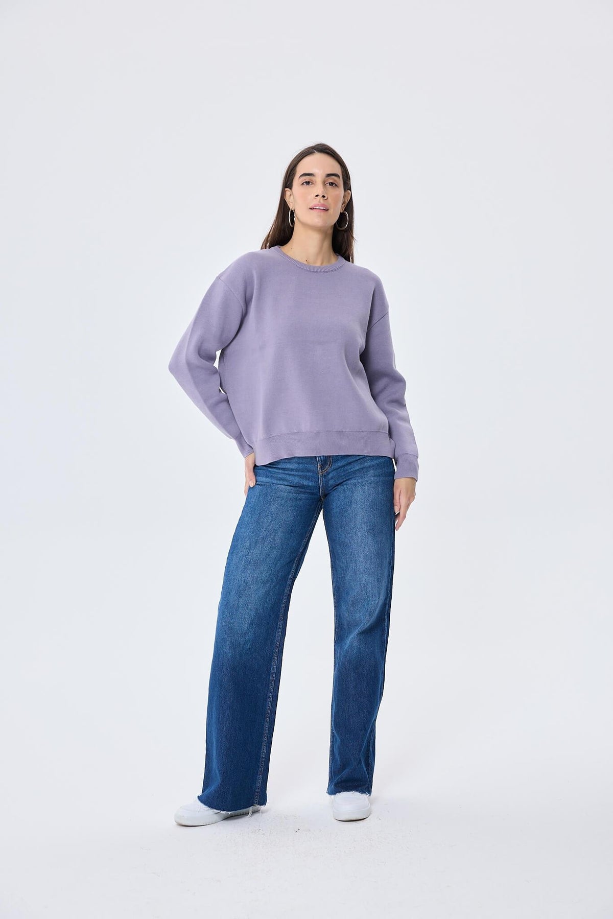 Peraluna-Cleo Düz Örgü Kadın Mevsimlik Triko Kazak Lila-Kazak & Triko-1-roqelvaxirum.shop