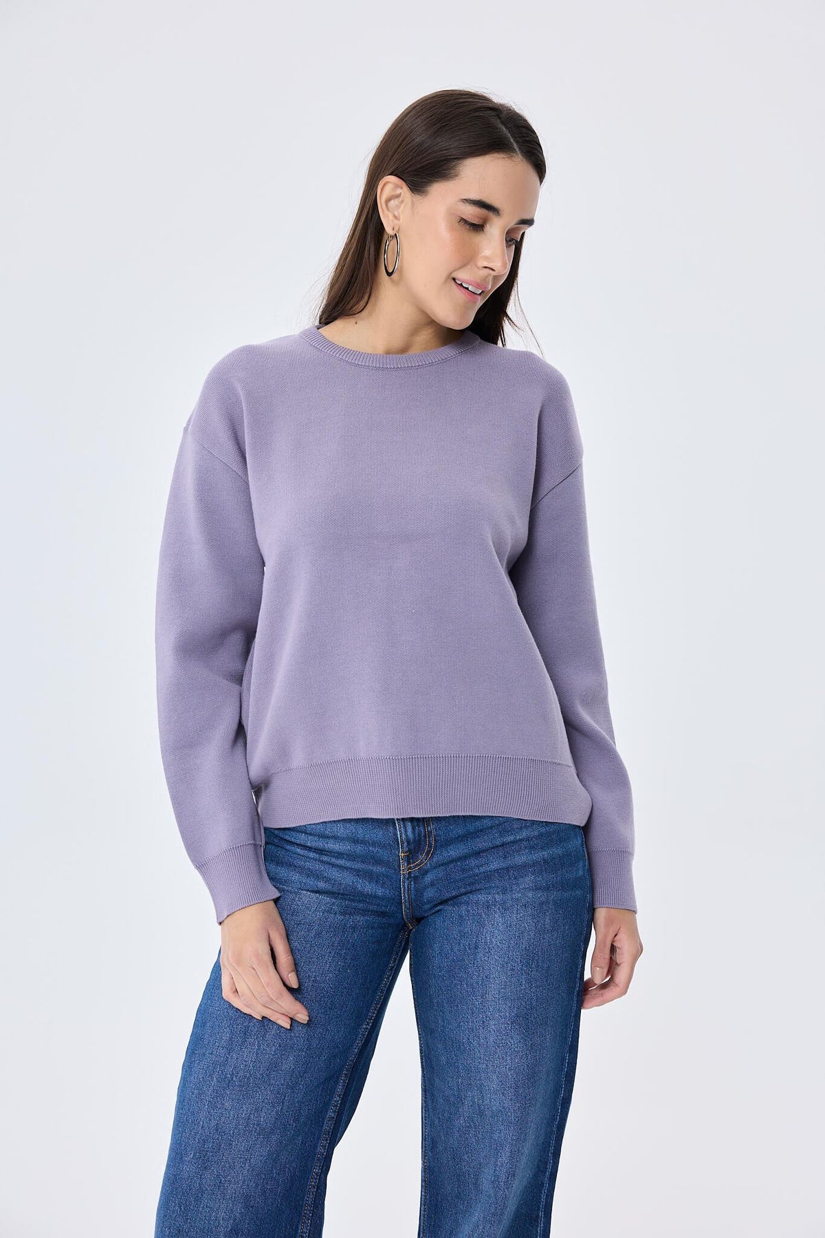 Peraluna-Cleo Düz Örgü Kadın Mevsimlik Triko Kazak Lila-Kazak & Triko-2-roqelvaxirum.shop
