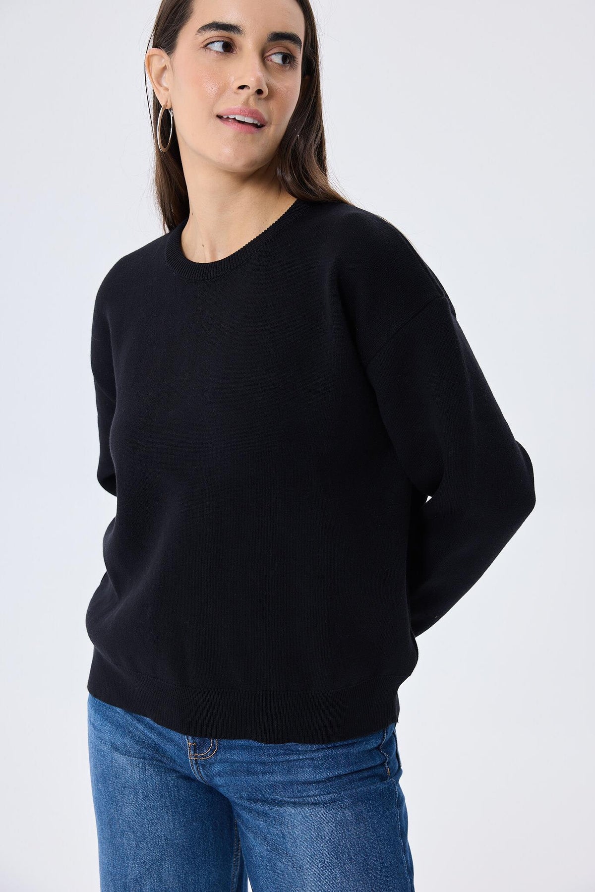 Peraluna-Cleo Düz Örgü Kadın Mevsimlik Triko Kazak Siyah-Kazak & Triko-5-roqelvaxirum.shop
