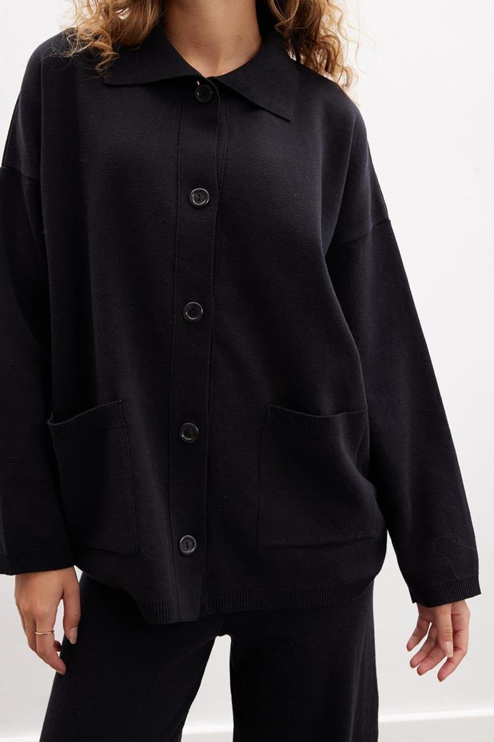 Peraluna-Denise Cardigan Polo Yaka Geniş Kesim Pamuk Yün Kadın Triko Hırka-Kazak & Triko-4-roqelvaxirum.shop
