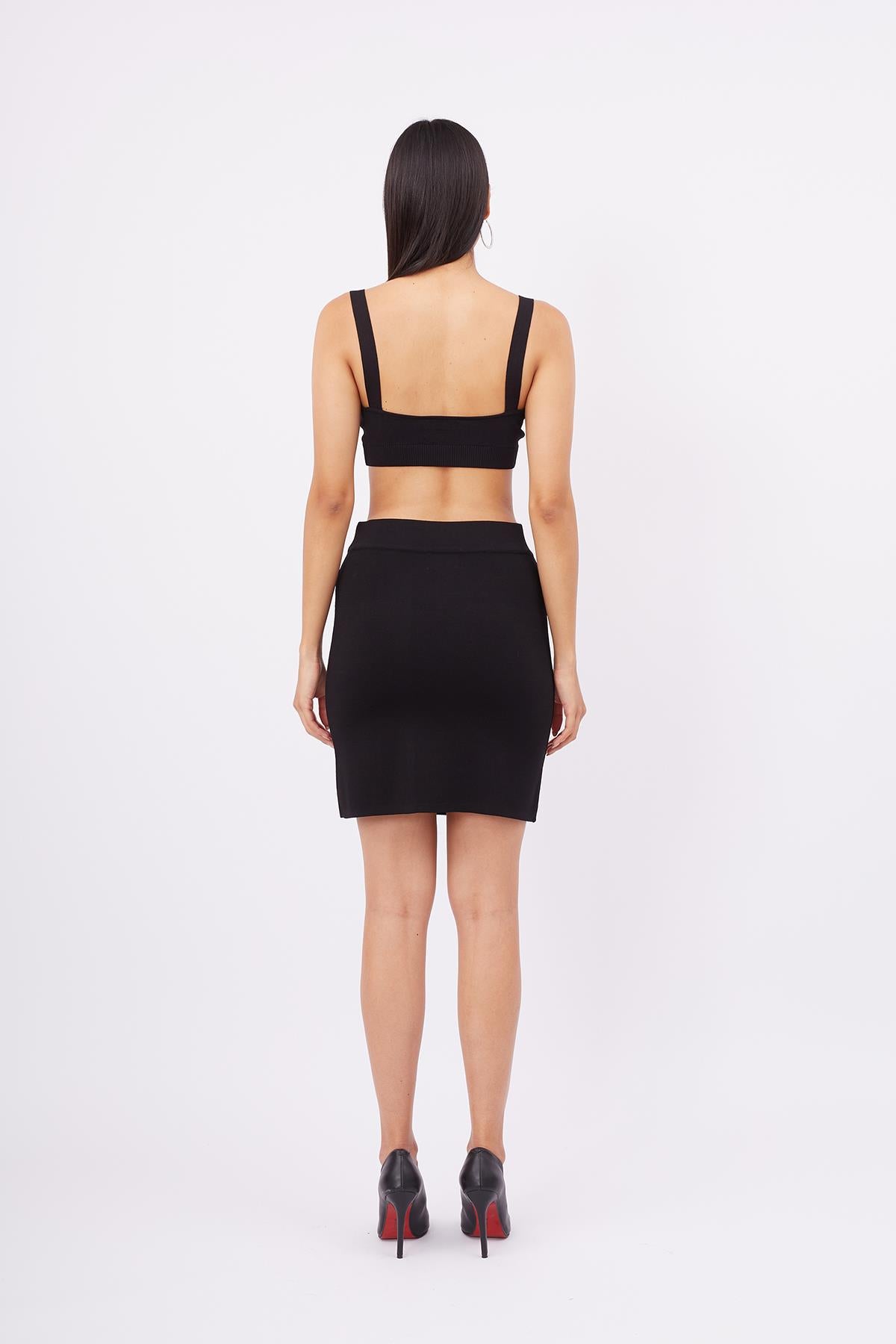 Peraluna-Eva Skirt Standart Fit Beli Lastikli Mini Kadın Triko Etek Siyah-Etek-7-roqelvaxirum.shop