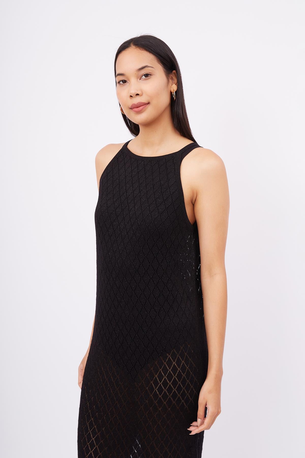 Peraluna-Evelien Dress Ajur Örgü Dar Kesim Halter Yaka Arkası Bağcıklı Uzun Kadın Triko Elbise-Elbise-6-roqelvaxirum.shop