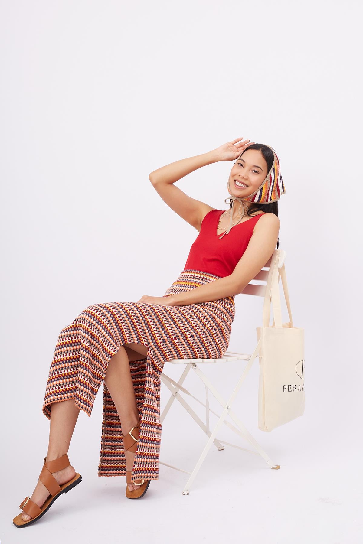 Peraluna-Frida Long Skirt Beli Lastikli Dar Kesim Yan Yırtmaçlı 90 Cm Kadın Triko Etek-Etek-6-roqelvaxirum.shop