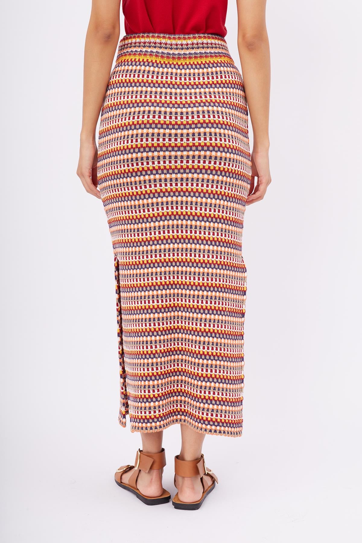 Peraluna-Frida Long Skirt Beli Lastikli Dar Kesim Yan Yırtmaçlı 90 Cm Kadın Triko Etek-Etek-8-roqelvaxirum.shop