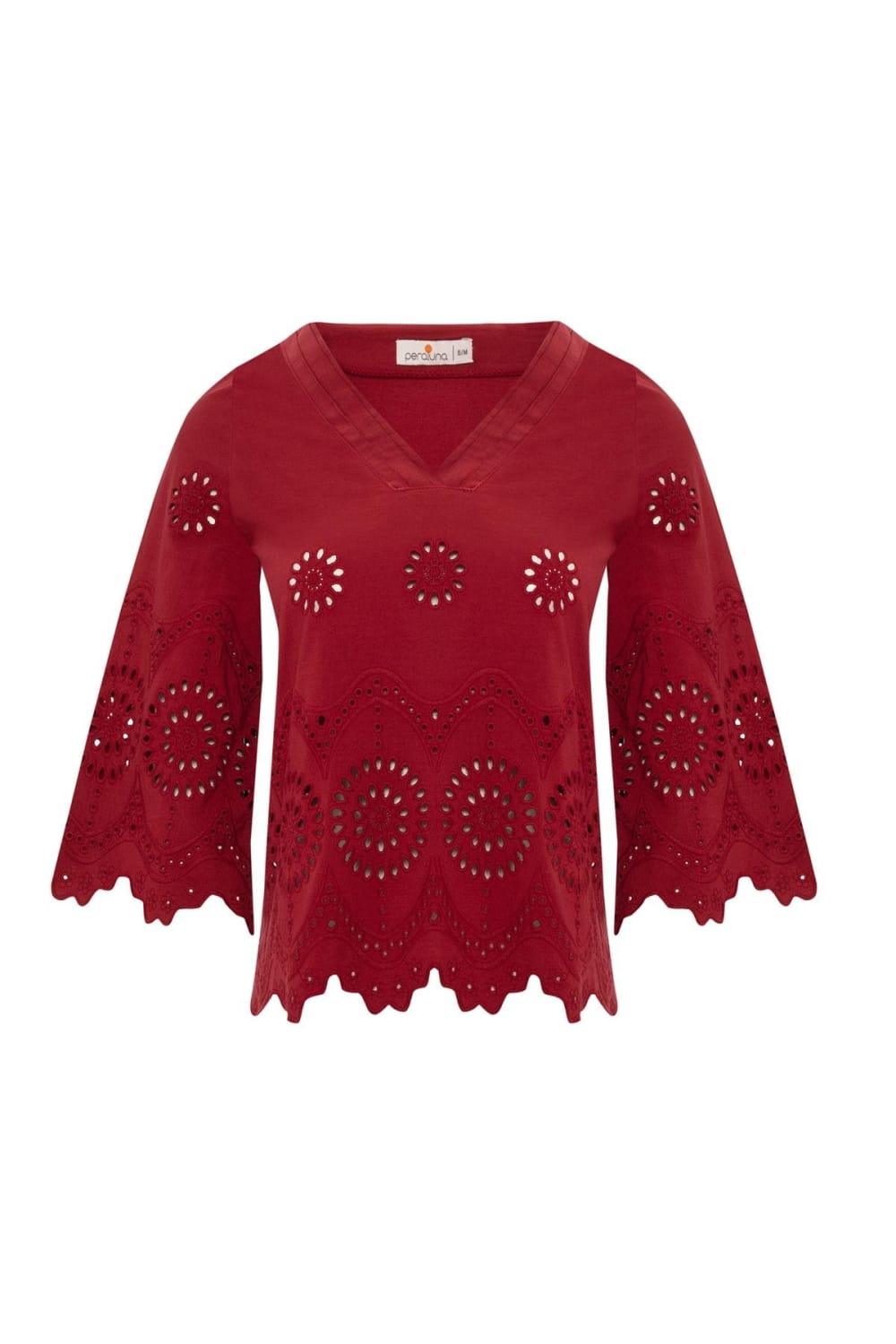 Peraluna-Hi̇romi̇ Blouse %100 Pamuk V Yaka 3/4 Çan Kol Yazlık Kadın Bluz -Bluz-26-roqelvaxirum.shop