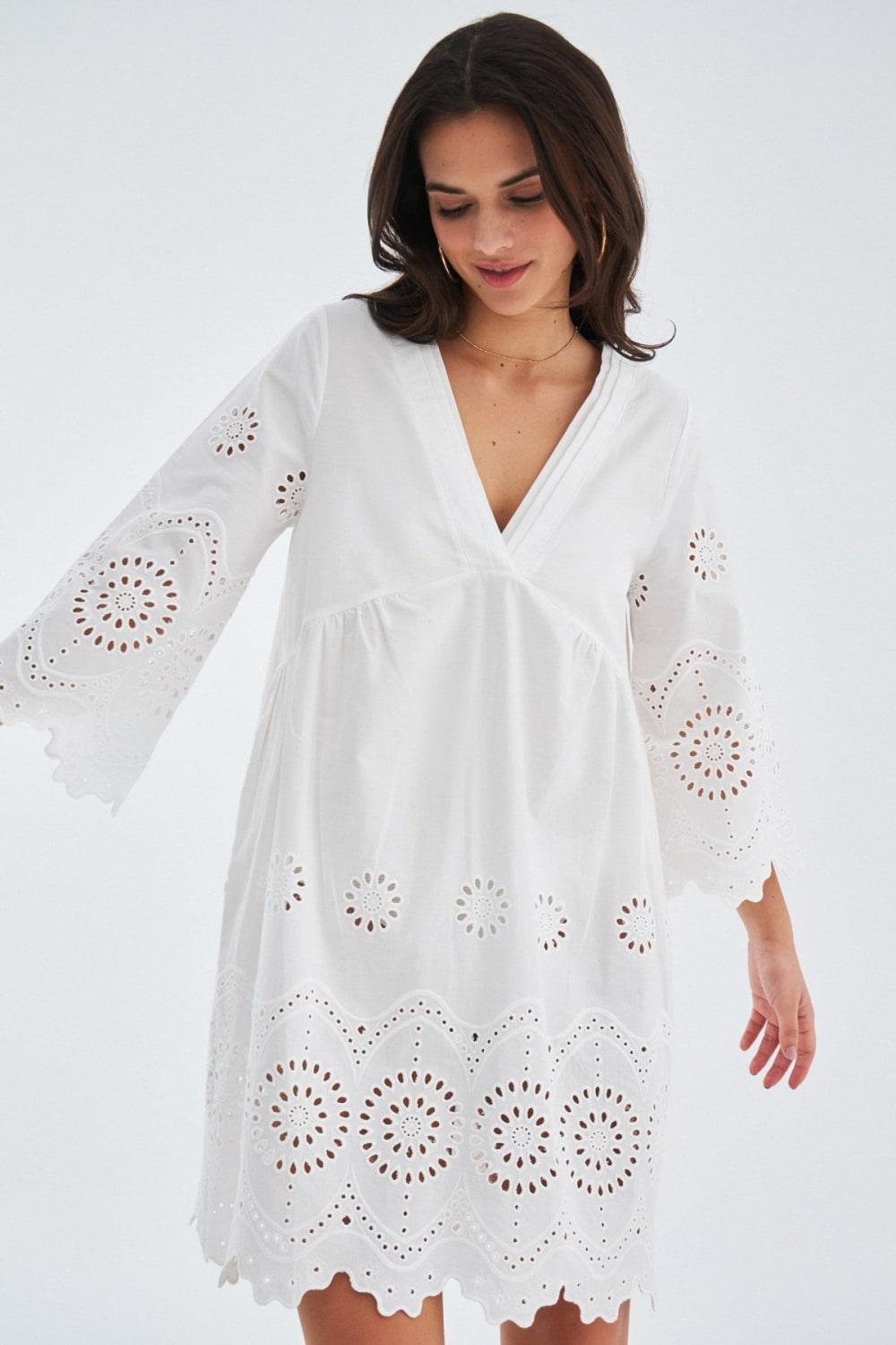 Peraluna-Hi̇romi̇ Dress %100 Pamuk 3/4 Kol Diz Hizası Yazlık Kadın Elbise -Elbise-7-roqelvaxirum.shop