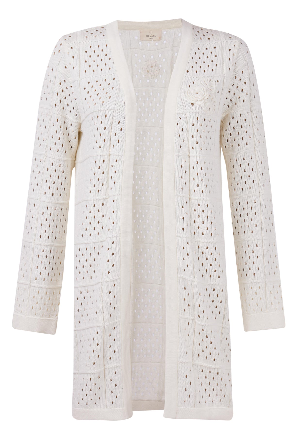 Peraluna-Isabel Cardi̇gan Ajur örgü El Yapımı Broş Detaylı Düz Kesim Kadın Triko Hırka Ekru-Kazak & Triko-8-roqelvaxirum.shop