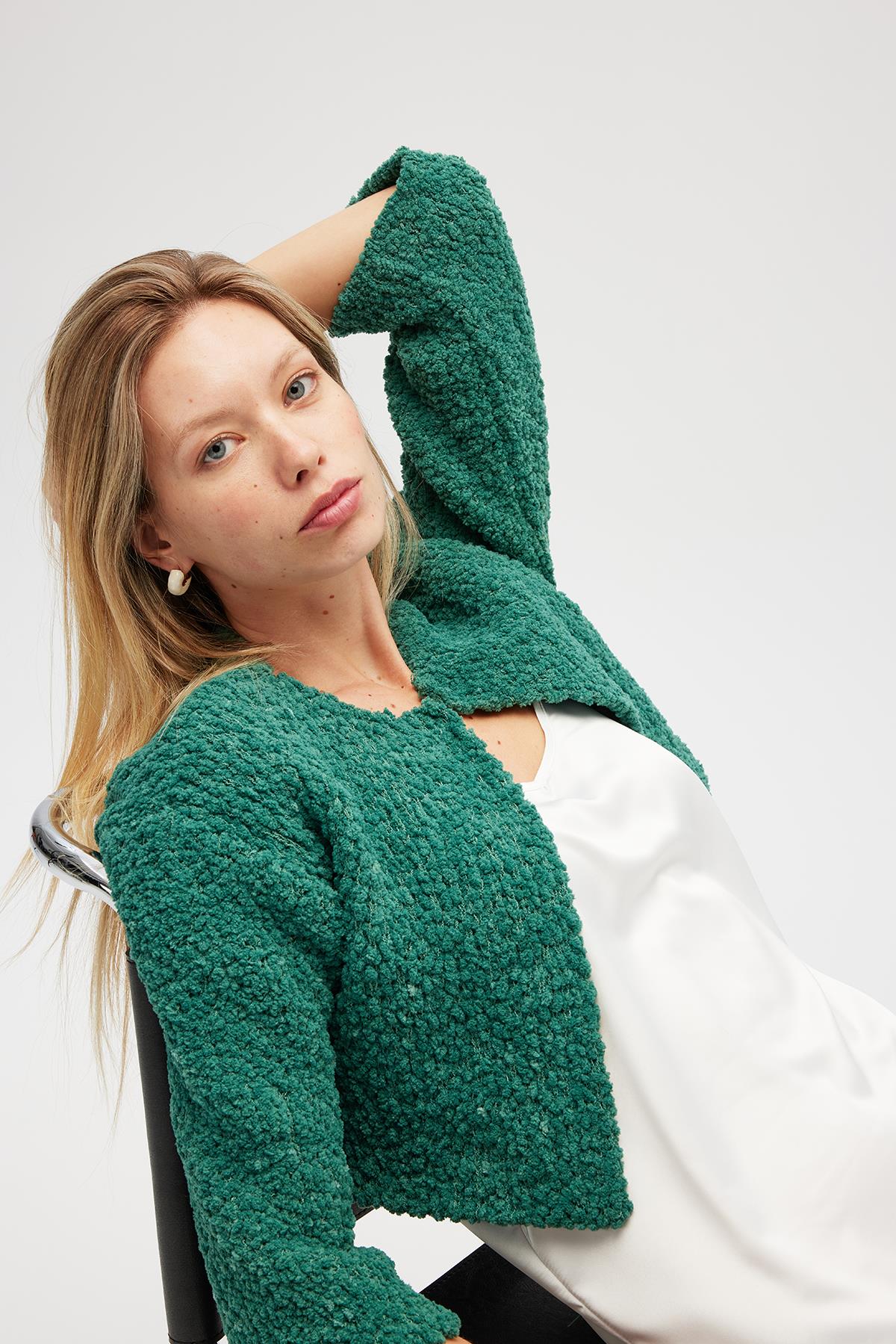 Peraluna-Kayla, Düz örgü, Kadın Kısa Triko Hırka Yeşil-Hırka-5-roqelvaxirum.shop