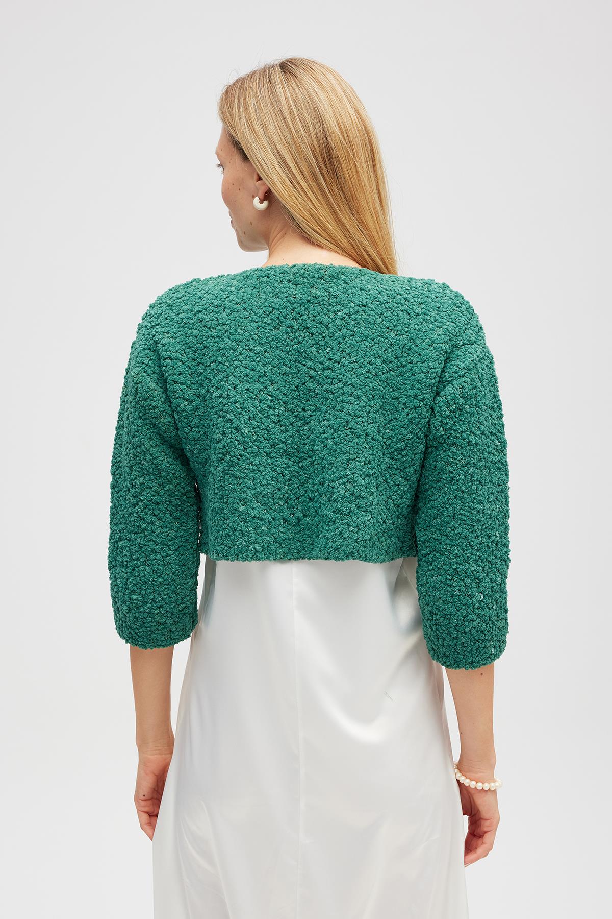 Peraluna-Kayla, Düz örgü, Kadın Kısa Triko Hırka Yeşil-Hırka-7-roqelvaxirum.shop