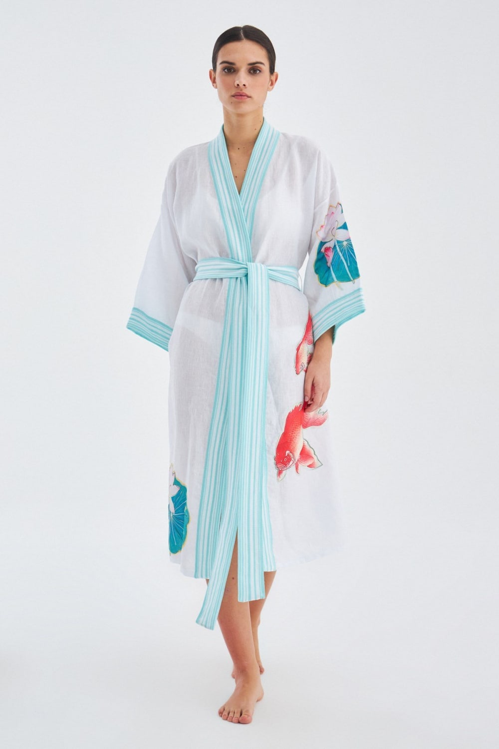 Peraluna-Lotus Balık Aplikeli Keten Karışımlı Diz Altı Kadın Kimono-Kimono-3-roqelvaxirum.shop