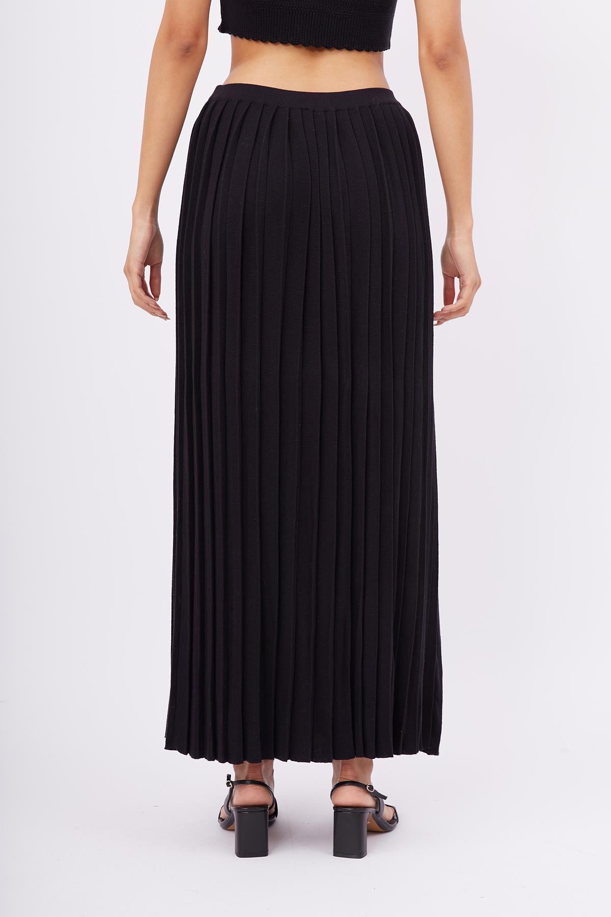 Peraluna-Maxi Skirt Maxi Boy Pileli Kadın Triko Etek Siyah-Etek-8-roqelvaxirum.shop