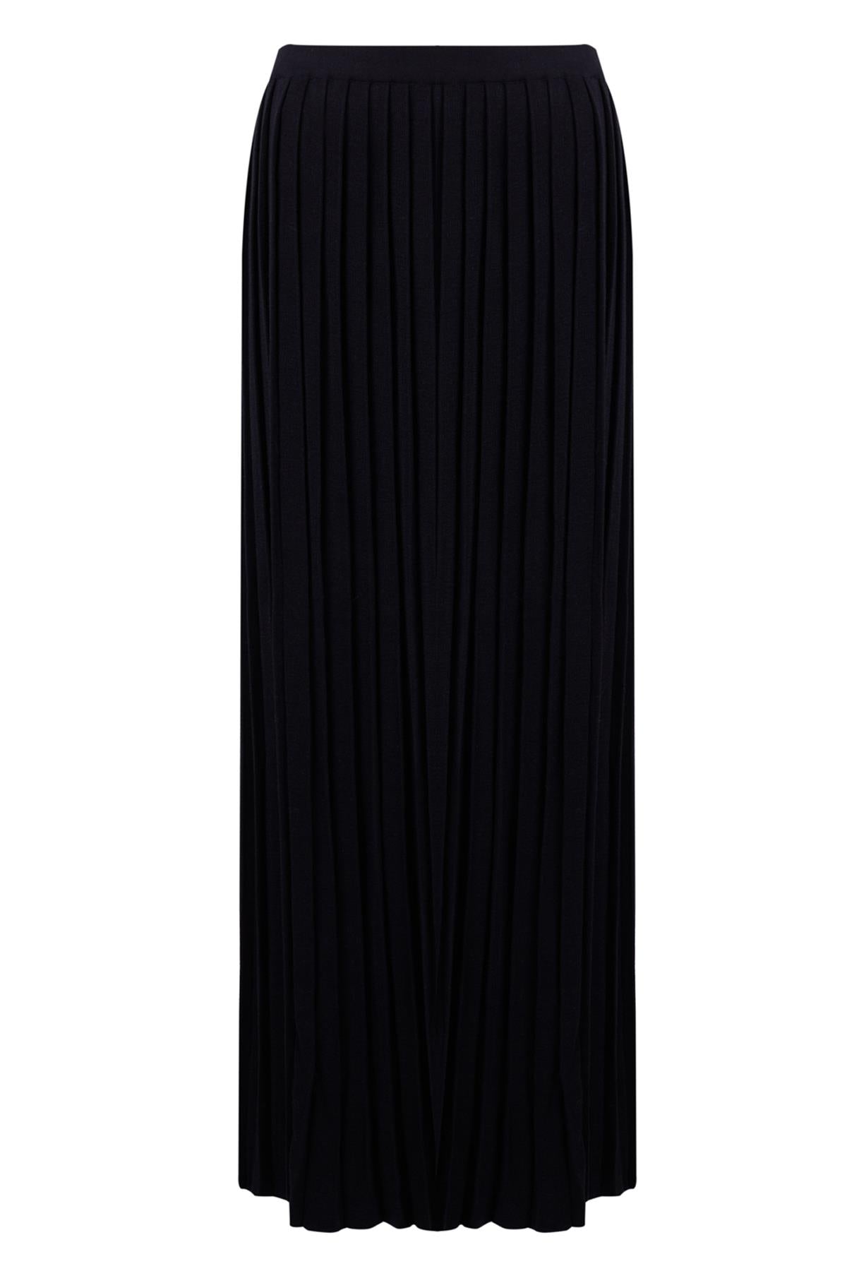 Peraluna-Maxi Skirt Maxi Boy Pileli Kadın Triko Etek Siyah-Etek-9-roqelvaxirum.shop