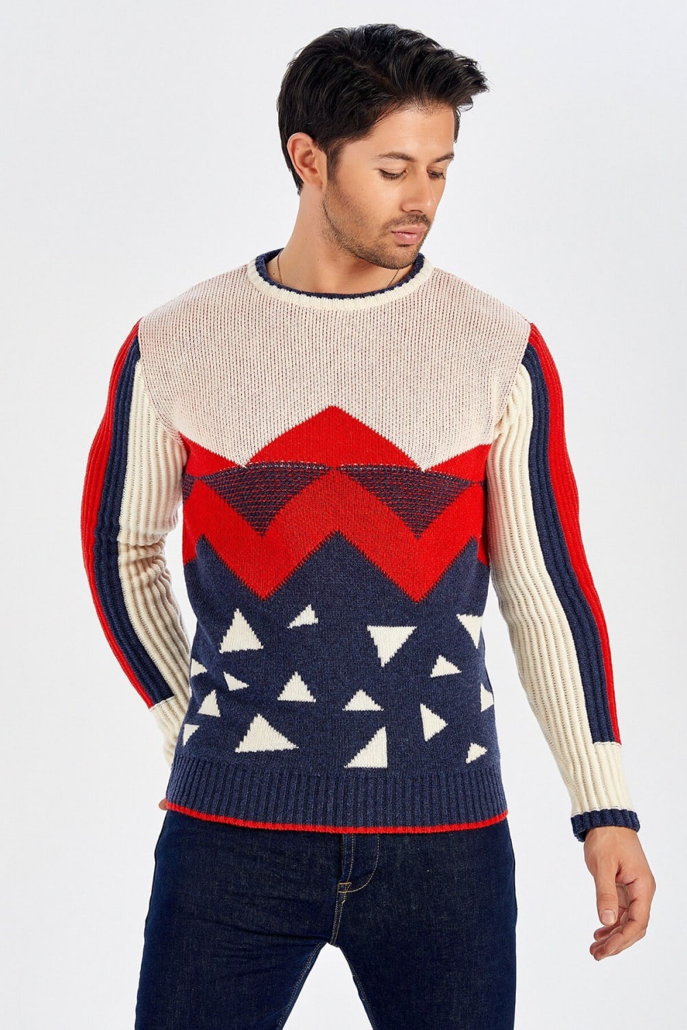 Peraluna-Piramit Desenli Bisiklet Yaka Erkek Triko Kazak-Kazak & Triko-4-roqelvaxirum.shop