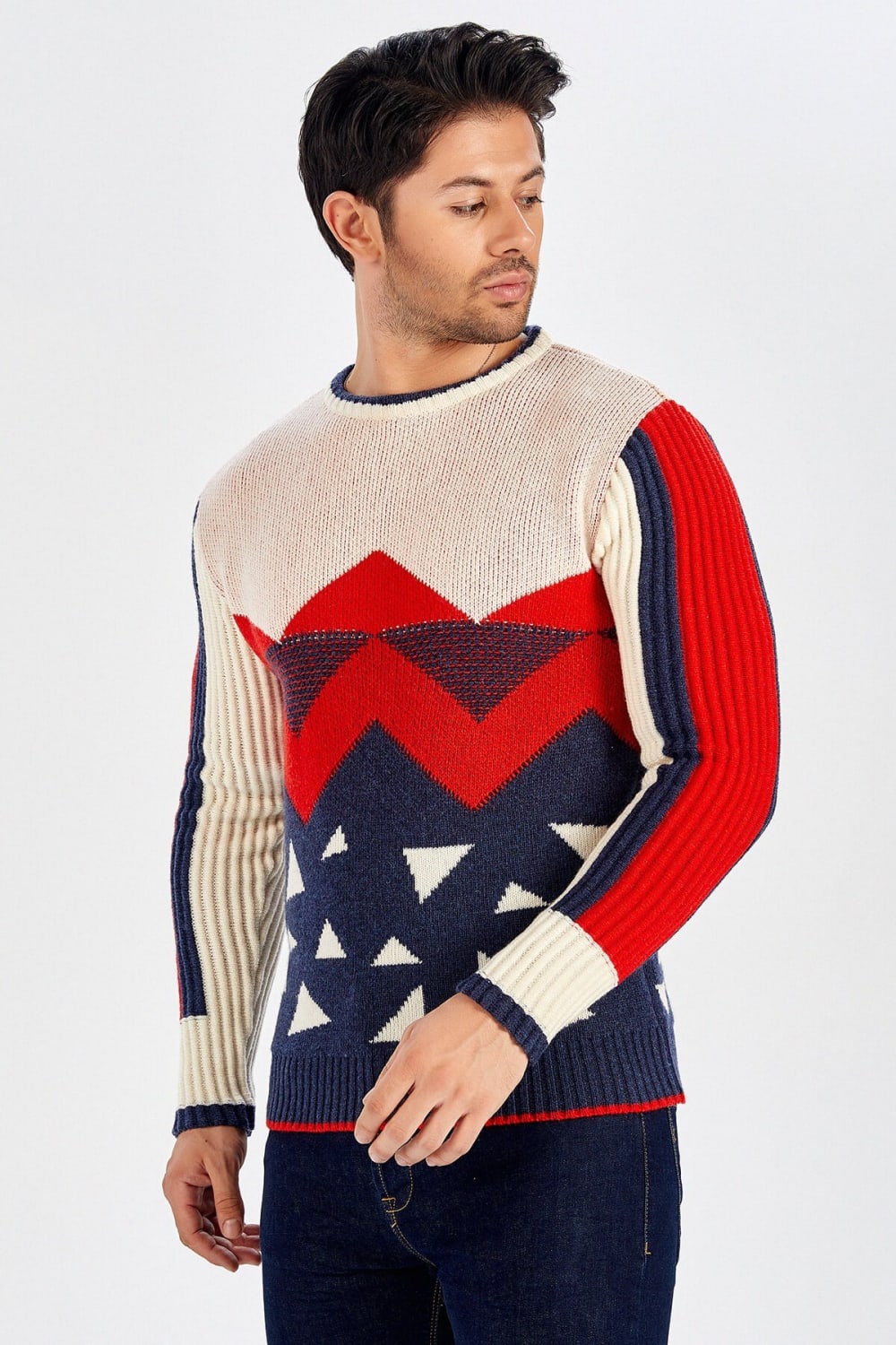 Peraluna-Piramit Desenli Bisiklet Yaka Erkek Triko Kazak-Kazak & Triko-6-roqelvaxirum.shop