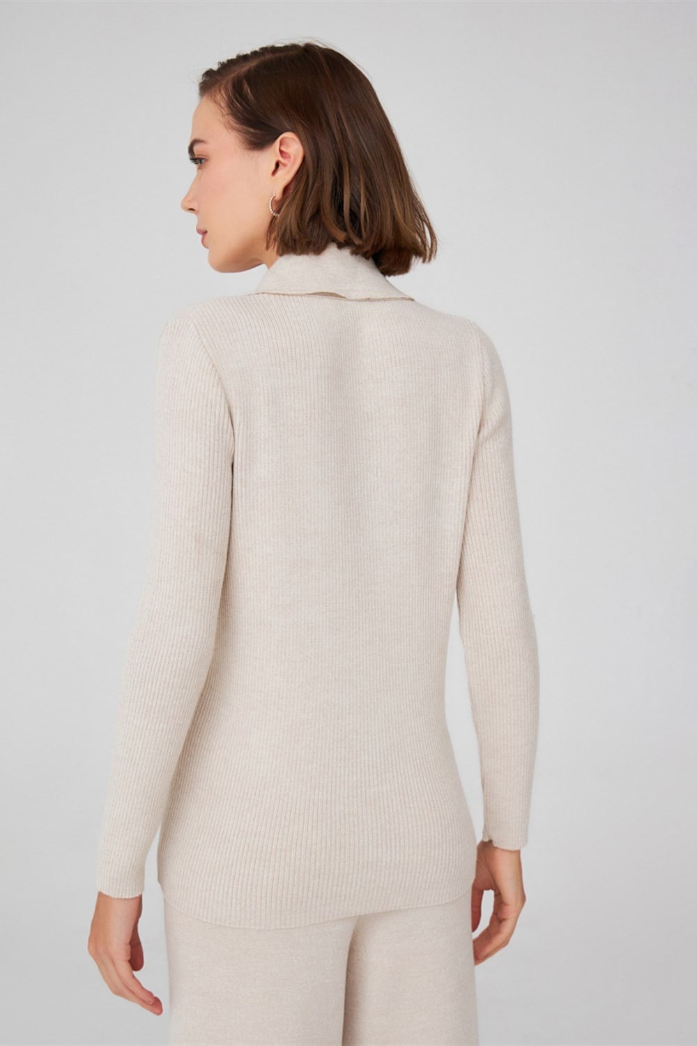 Peraluna-Polo V Yaka Ribana Örgü Fit Kesim Kadın Triko Hırka -Kazak & Triko-33-roqelvaxirum.shop