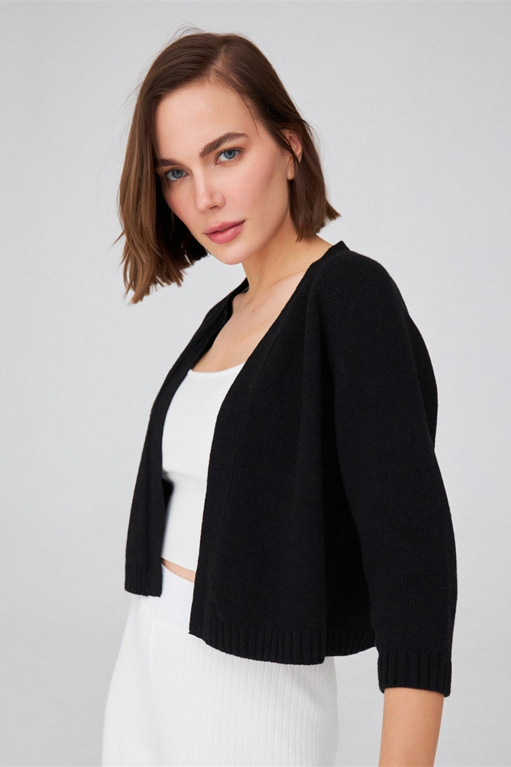 Peraluna-Reglan Kollu Kaşmir Karışım Kısa Kadın Triko Bolero -Kazak & Triko-36-roqelvaxirum.shop