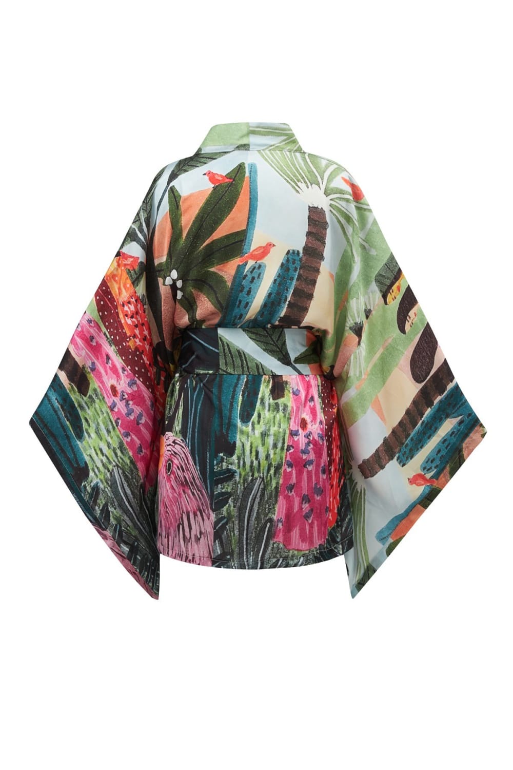 Peraluna-Shuko Tropik Desenli Geniş Kollu Saten Kadın Kimono-Kimono-10-roqelvaxirum.shop