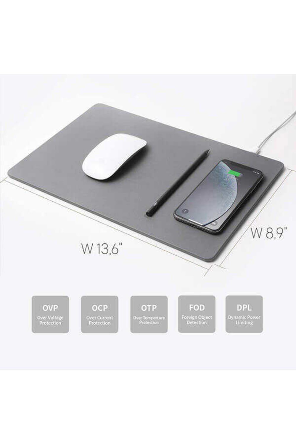 Pout-Hands 3 Pro Dusty Gray Wireless Şarjlı Mouse Pad - Fast Charging-Mouse Pad-2-roqelvaxirum.shop