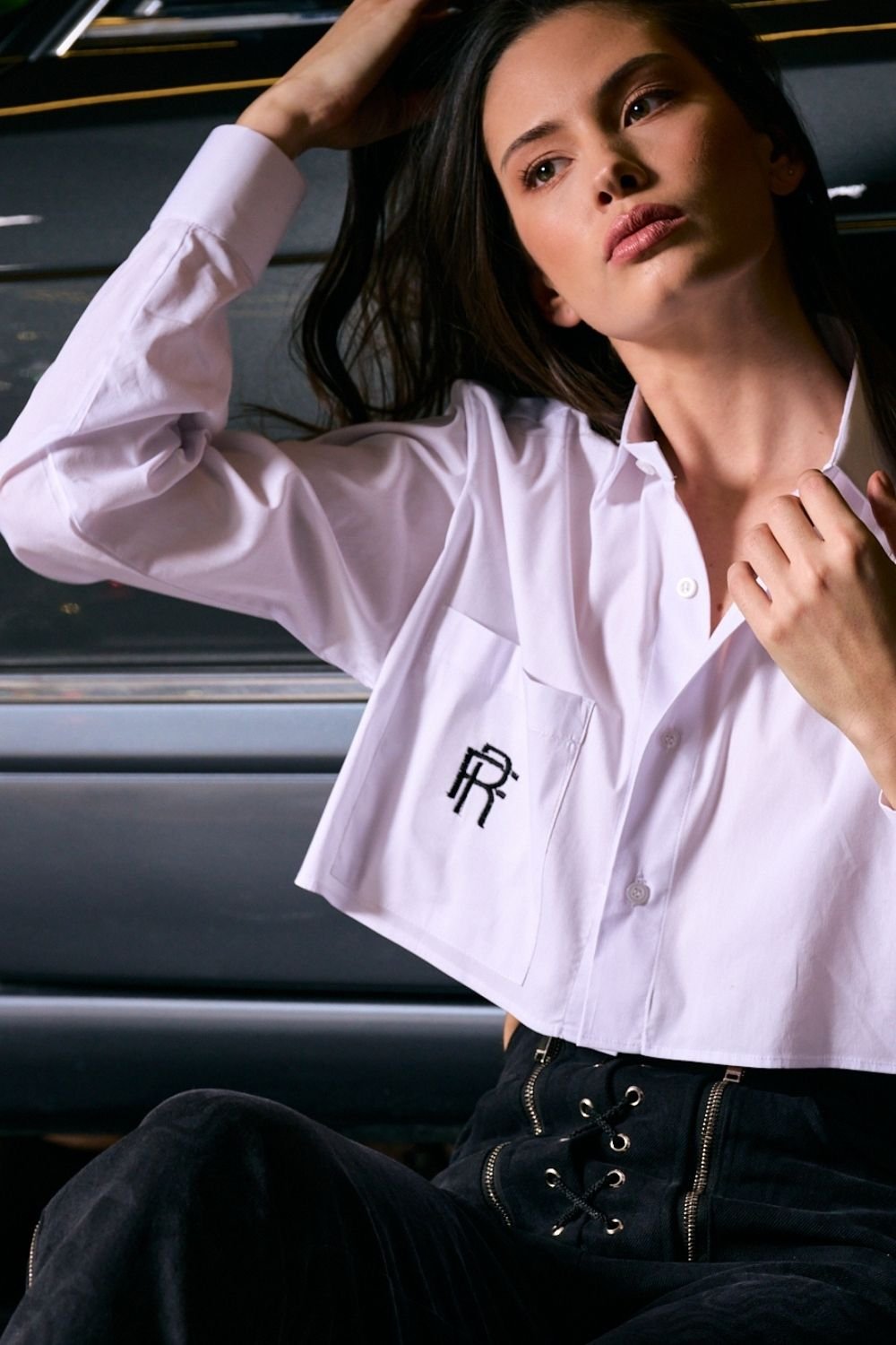 Rafael Fernè-Beyaz Logo Crop Gömlek-Gömlek-4-roqelvaxirum.shop
