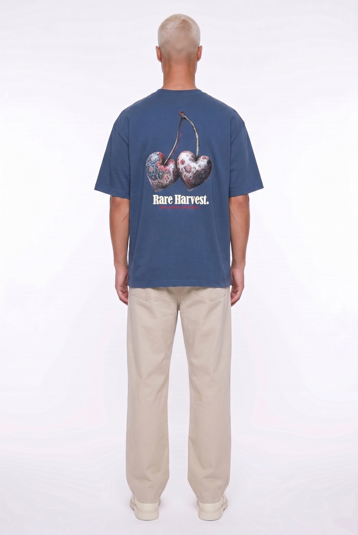 Erkek Harvest Baskılı Oversize T-Shirt Lacivert