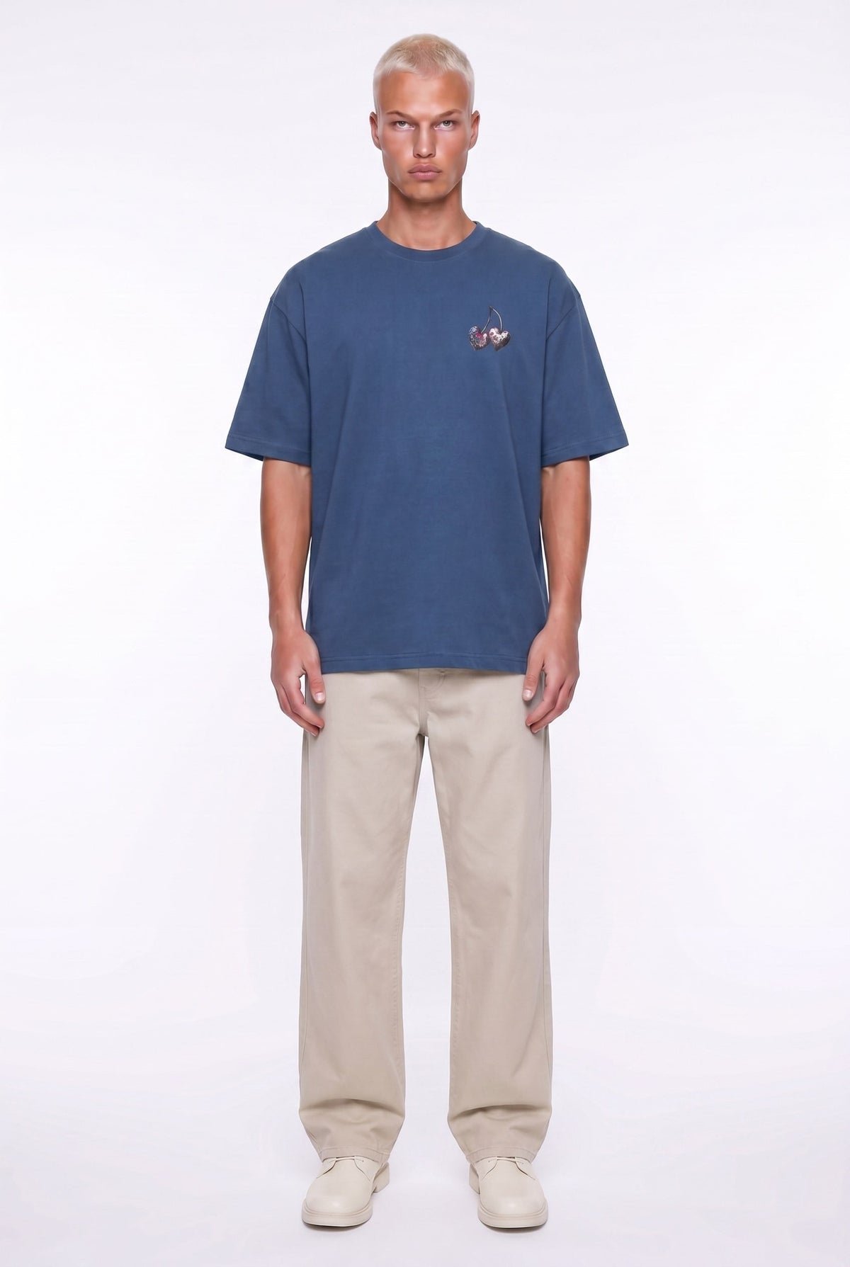Erkek Harvest Baskılı Oversize T-Shirt Lacivert