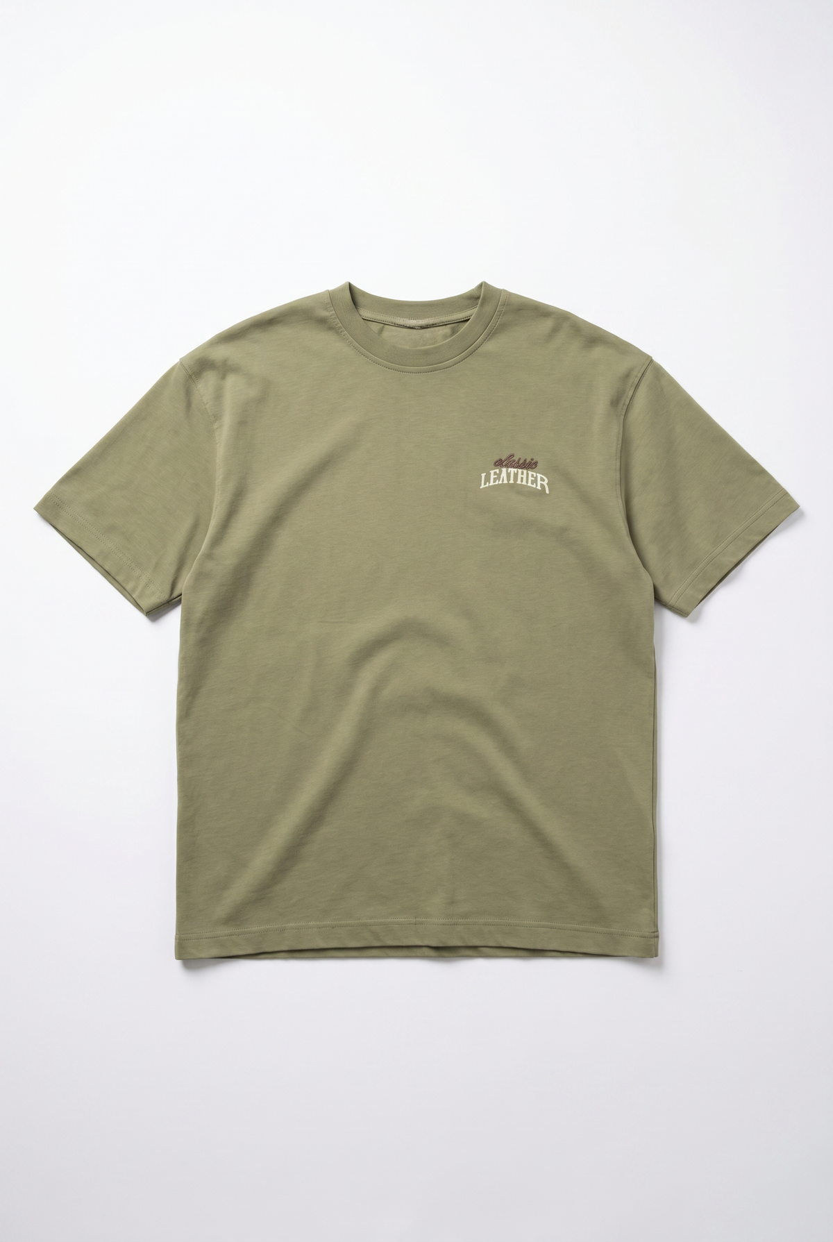 Erkek Leather Baskılı Oversize T-Shirt Haki