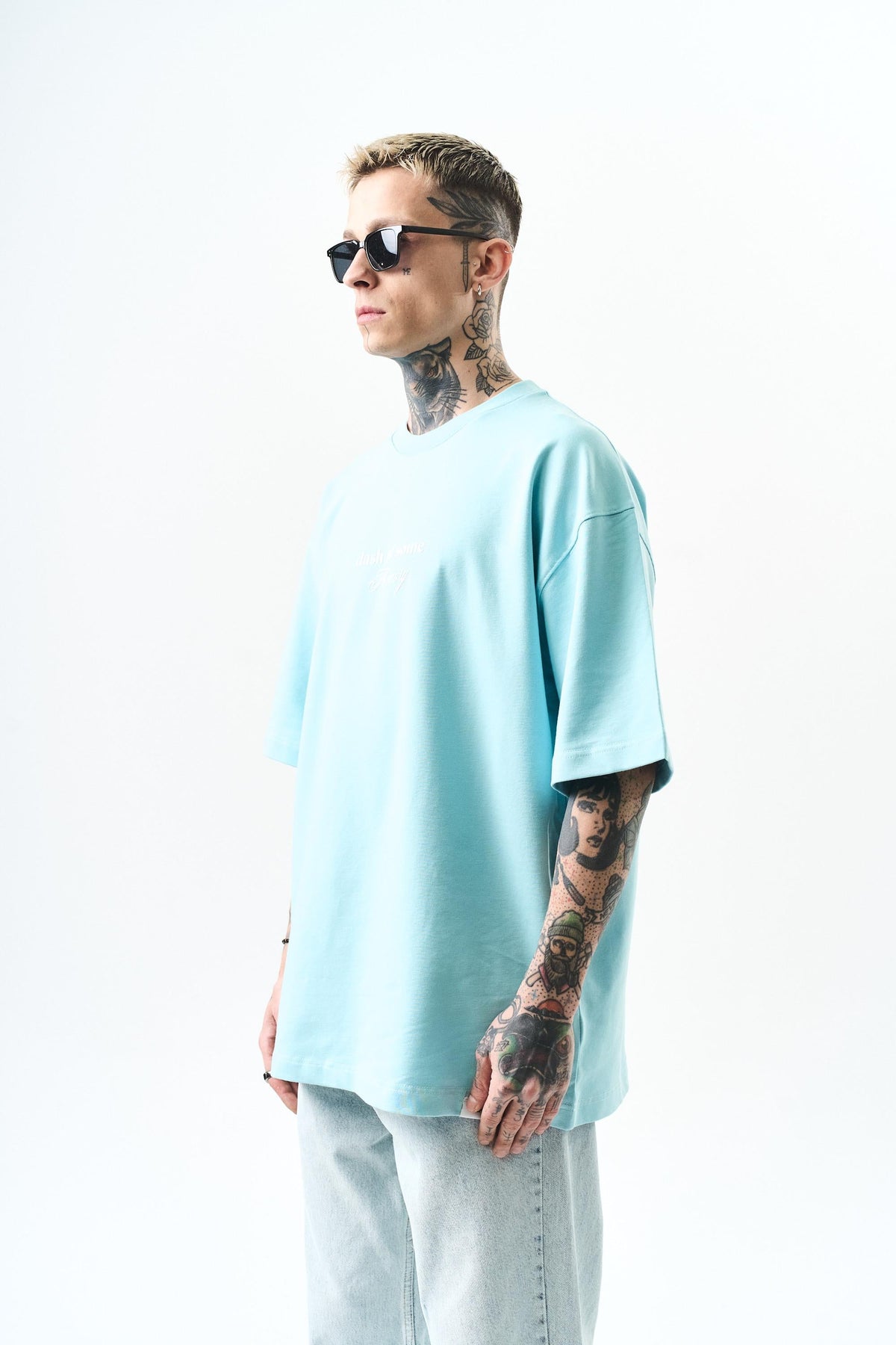 Erkek Memory Baskılı Oversize T-Shirt Bebe Mavi