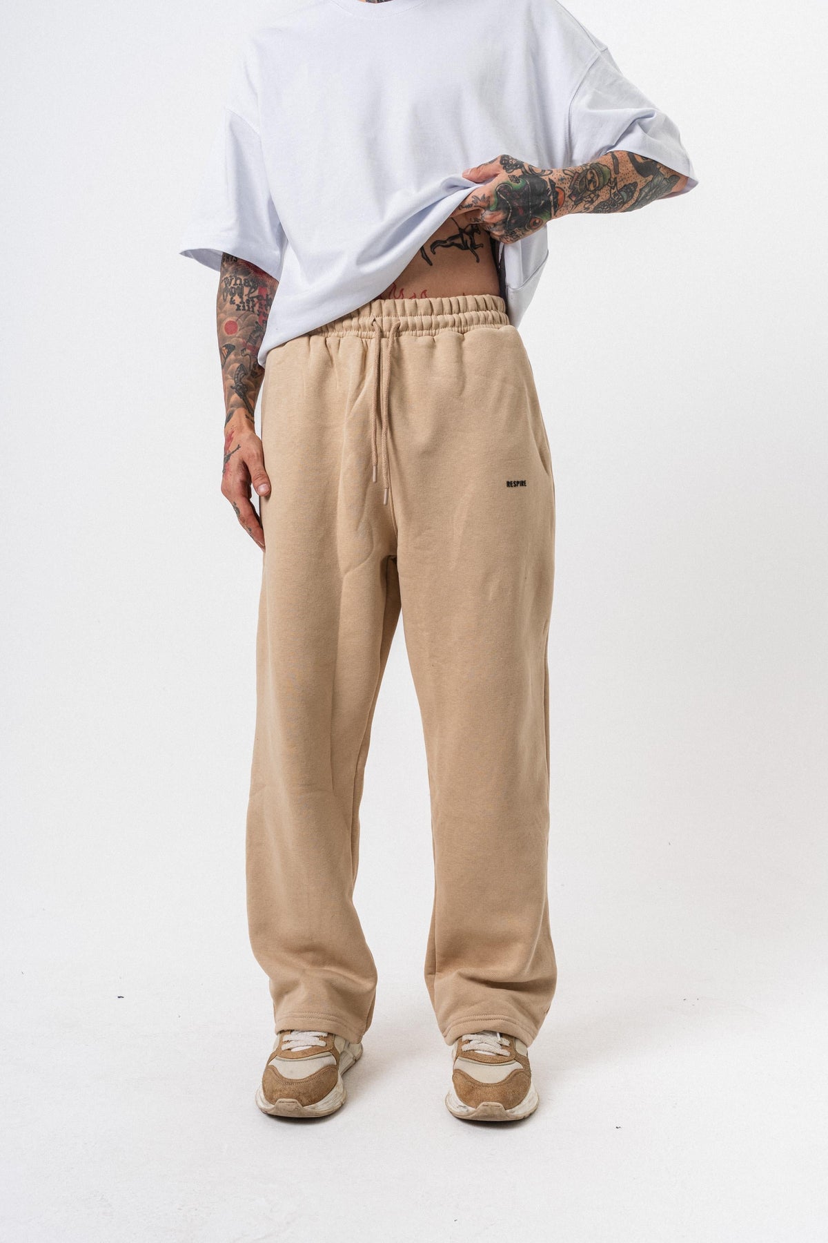 Erkek Respire Yazı Detaylı Basic Baggy Eşofman Altı Bej