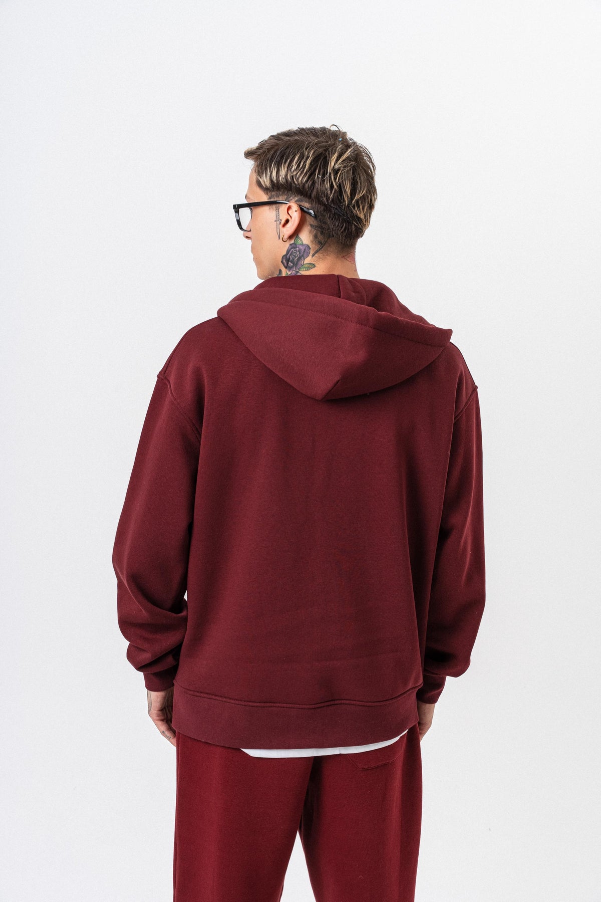 Erkek Respire Yazı Detaylı Kapüşonlu Basic Zip Oversize Hoodie Bordo