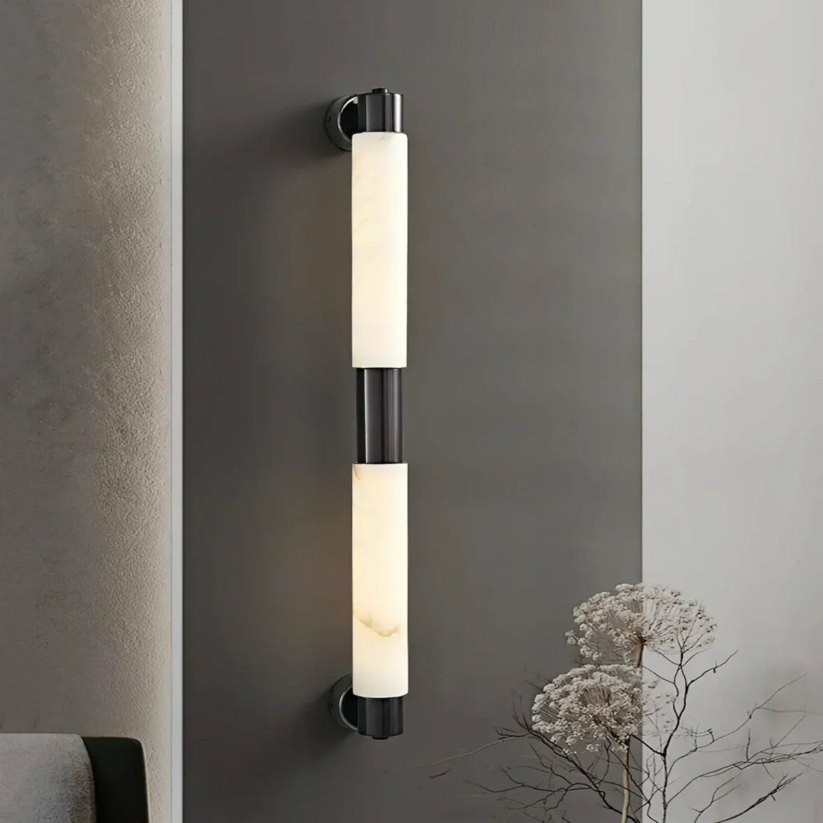 Tubixor Modern Lüks Silindirik Doğal Alabaster Taşlı Duvar Apliği (Tub-Cyl-Alb)