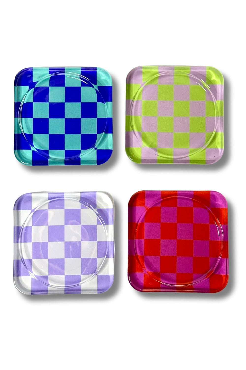 Rooms Design Studio-Retro Checkerboard Cam Bardak Altlığı 4'lü Set-Bardak Altlığı-1-roqelvaxirum.shop