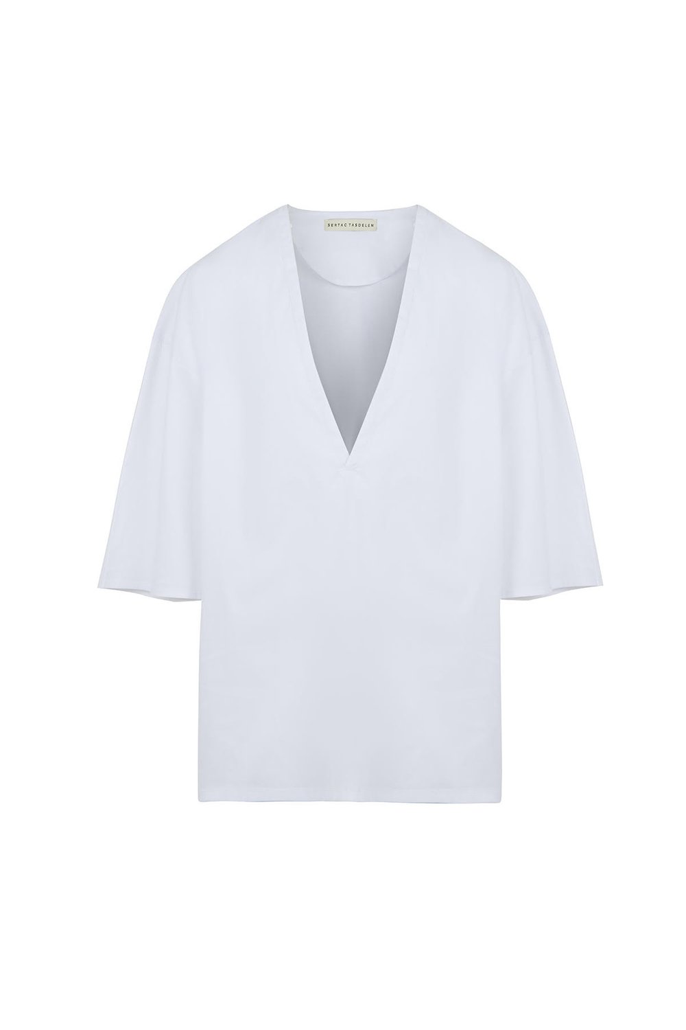Sertaç Taşdelen-Beyaz %100 Pamuk Derin V Yaka Oversized Erkek T-shirt Model T 02-T-Shirts-3-roqelvaxirum.shop