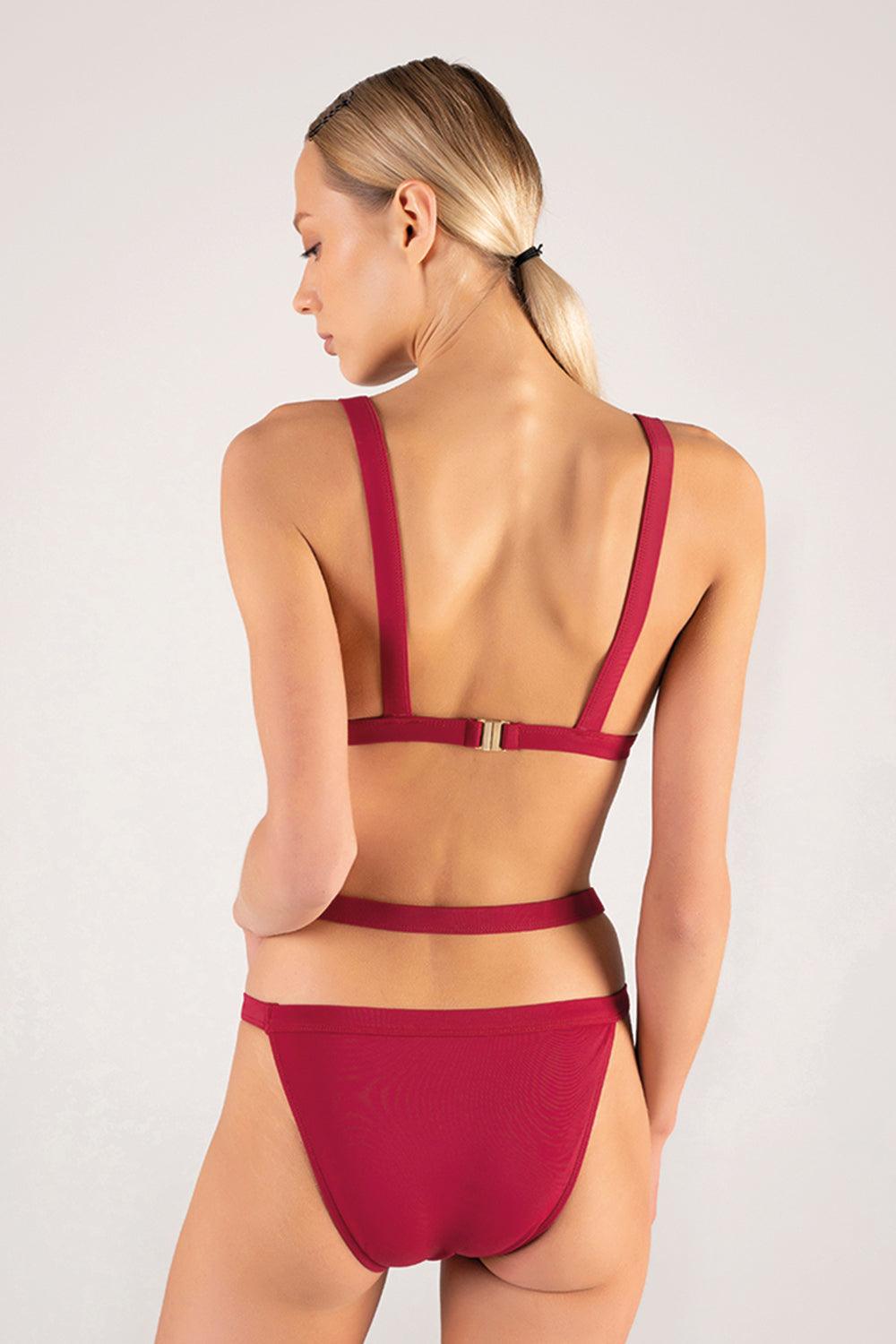 Shikoo Swimwear-Üçgen Bordo Belden Kemerli Bikini Takımı-Bikini & Mayo-2-roqelvaxirum.shop
