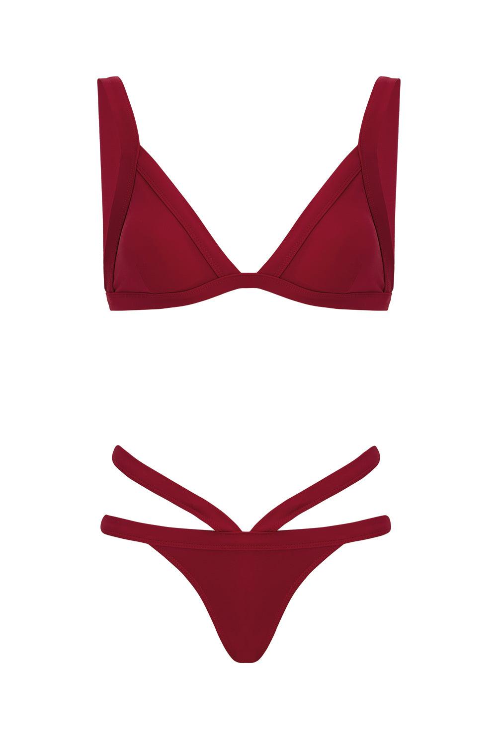Shikoo Swimwear-Üçgen Bordo Belden Kemerli Bikini Takımı-Bikini & Mayo-3-roqelvaxirum.shop