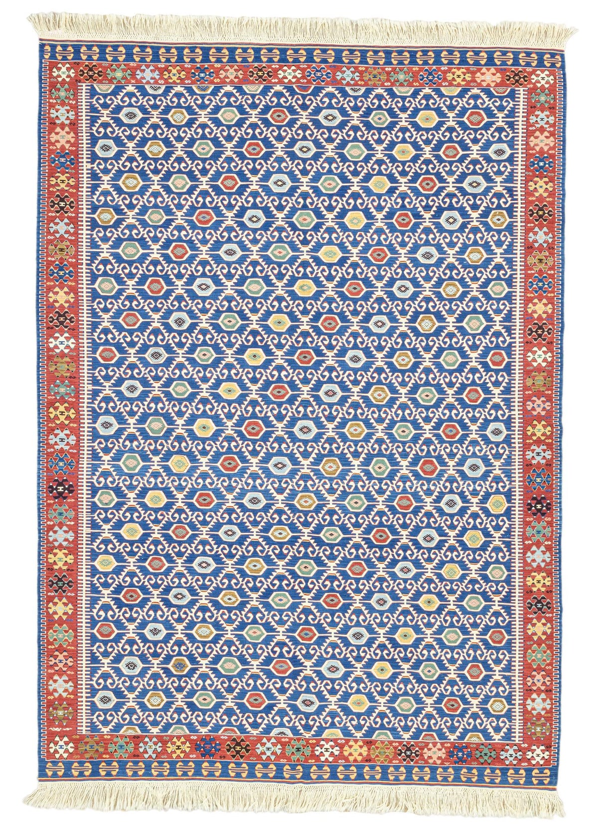 Soho Antiq-Koltan Geometrik Desenli Mavi Yün Kilim 202 X 293 Cm-Kilim-1-roqelvaxirum.shop