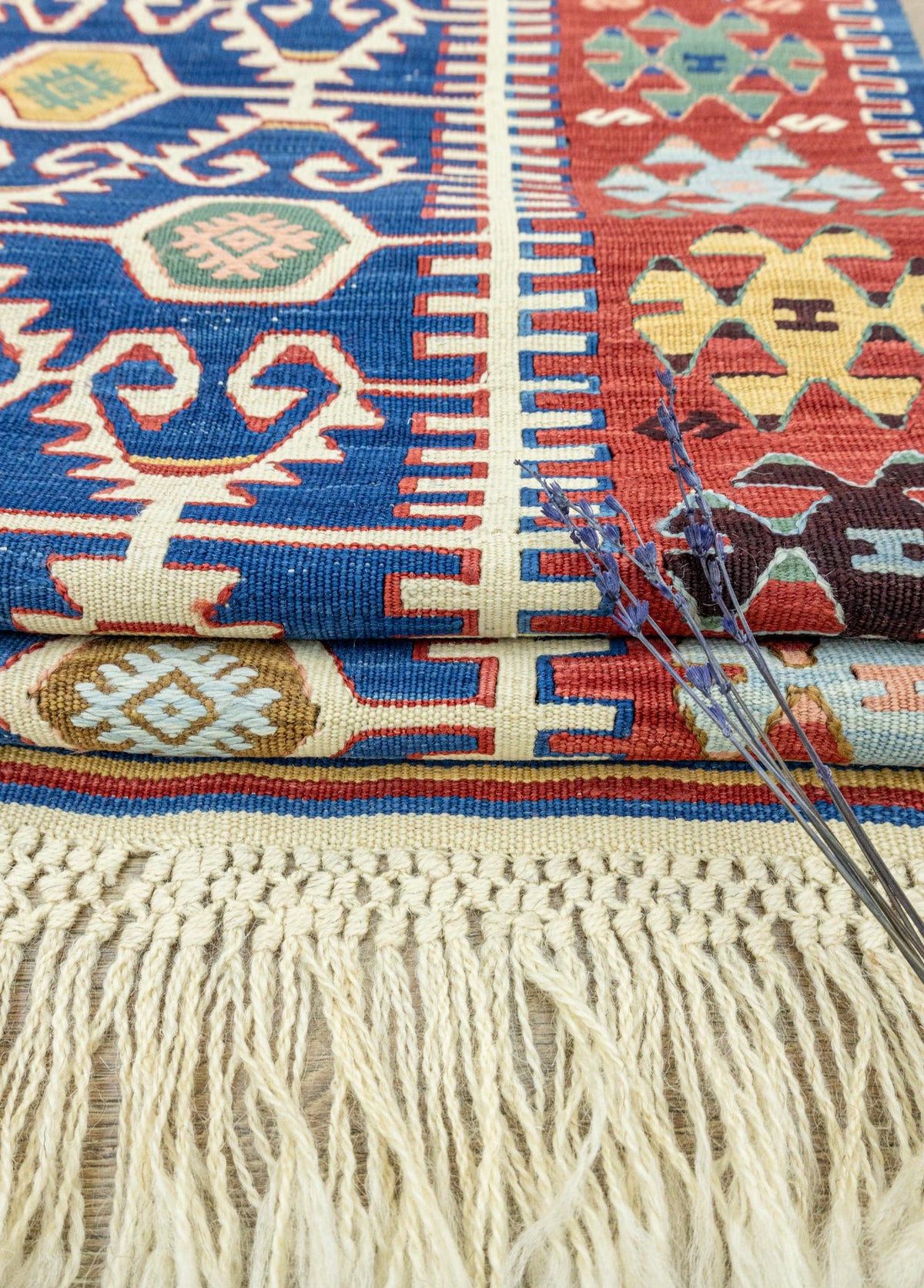 Soho Antiq-Koltan Geometrik Desenli Mavi Yün Kilim 202 X 293 Cm-Kilim-4-roqelvaxirum.shop