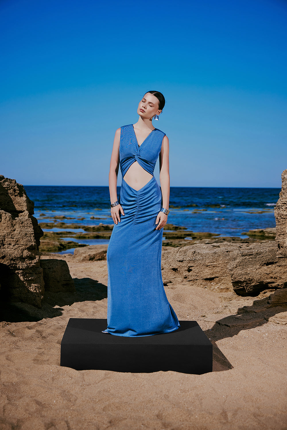 Elin Ruched Maxi Dress In Blue - 1