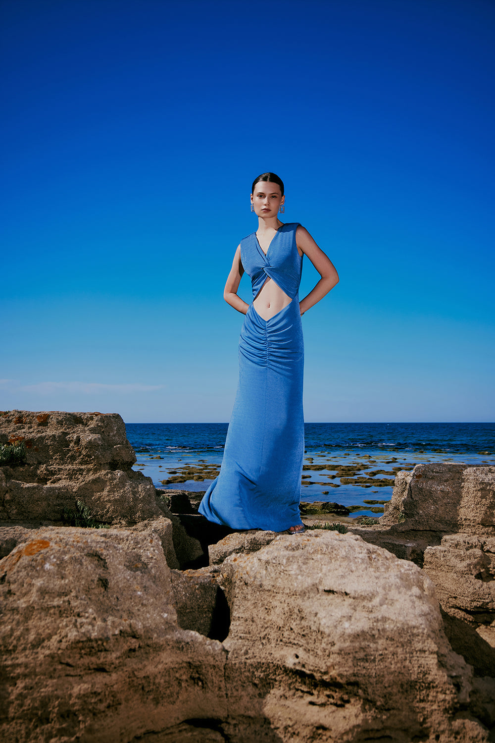 Elin Ruched Maxi Dress In Blue - 2