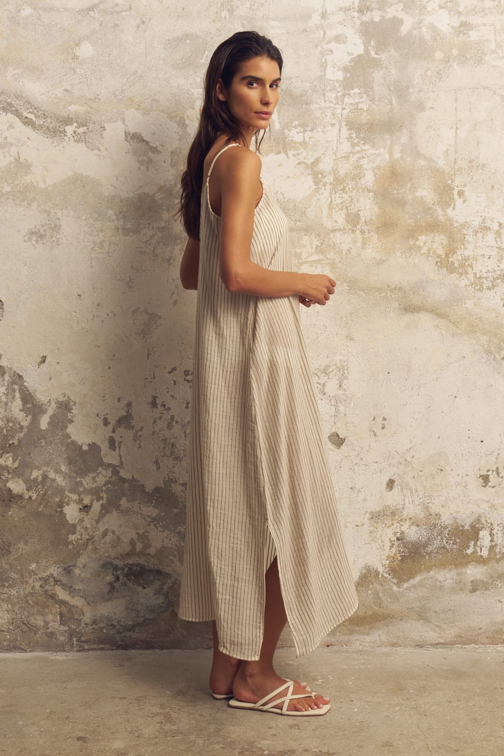 The Handloom-Yaz Dress Khaki Green Stripes-Elbise-3-roqelvaxirum.shop