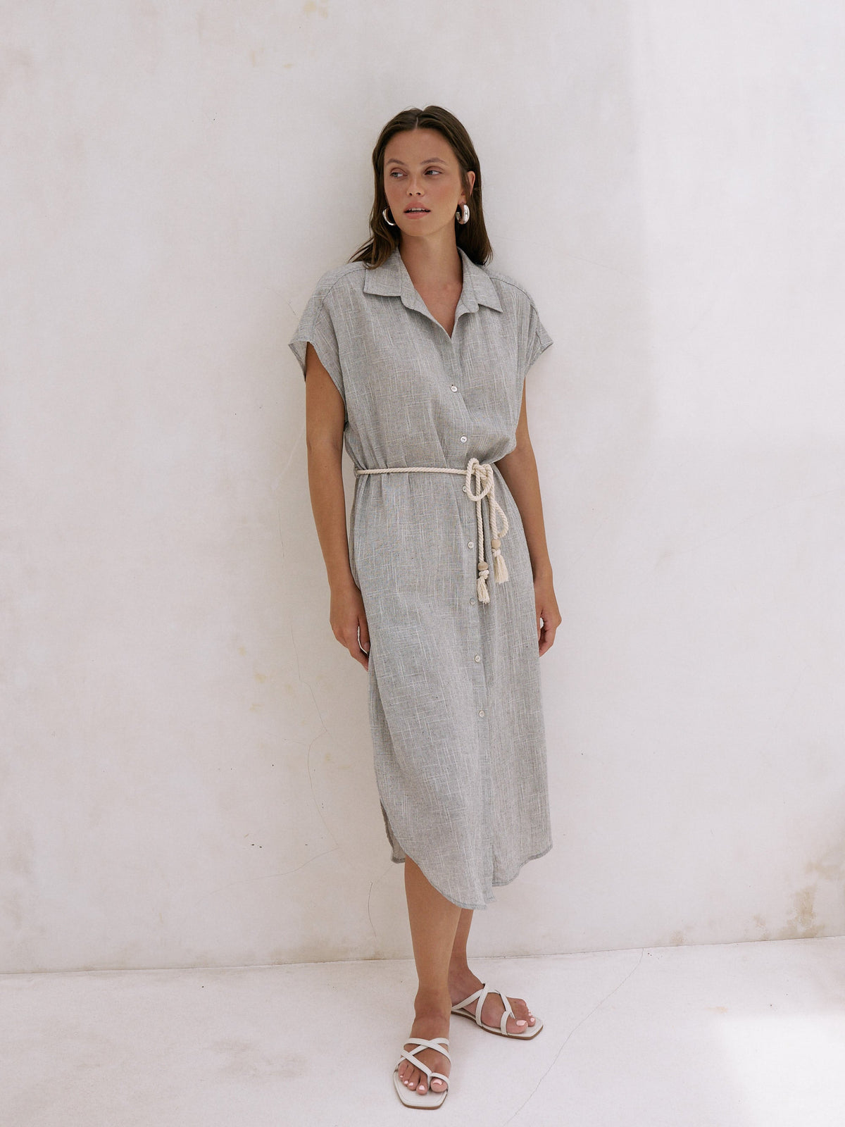 The Handloom-Zaya Shirt Dress Gray-Elbise-1-roqelvaxirum.shop
