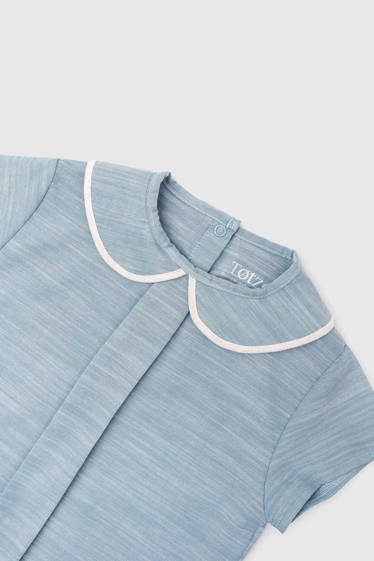 Totzee-Keten Bebe Yaka Pileli Üst Nil Mavisi-T-Shirts-3-roqelvaxirum.shop