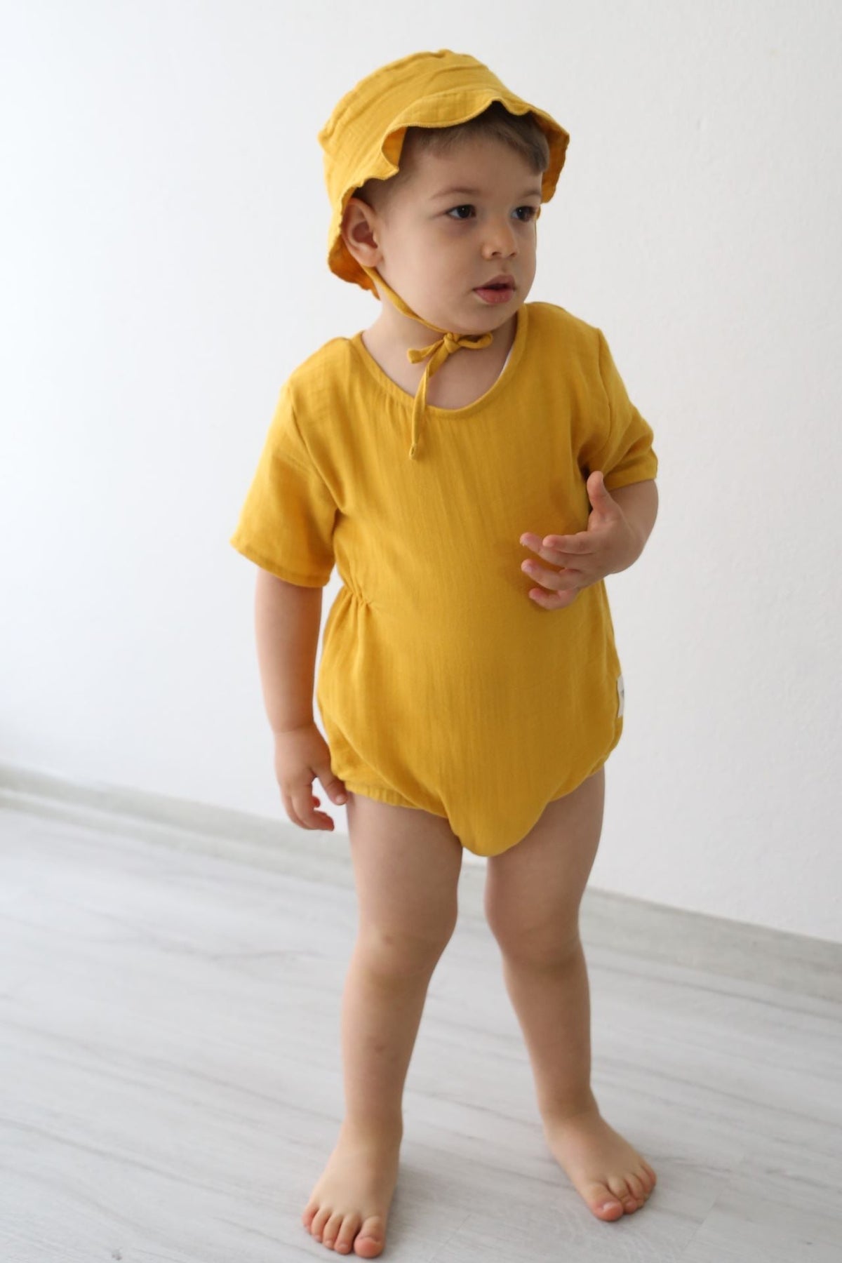 Totzee-Müslin Belden Büzgülü Tulum - Sonbahar Sarısı-Çocuk Elbise & Tulum-2-roqelvaxirum.shop