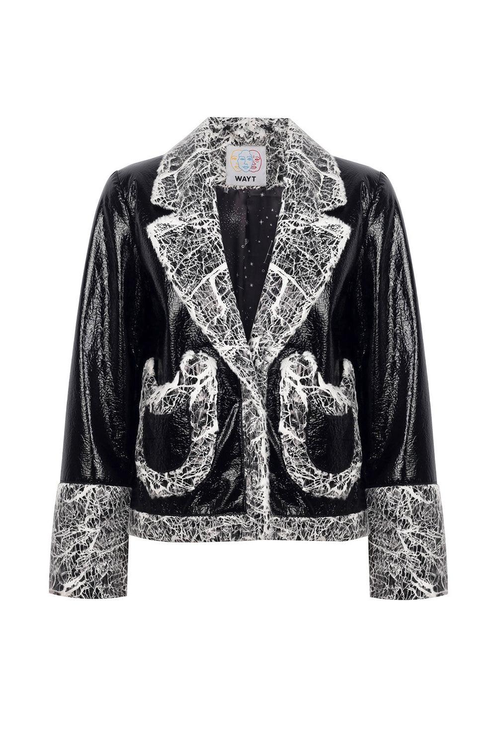 Wayt-Moon Child Suni Kürklü Siyah Vinil Biker Ceket-Omuz Çantası-1-roqelvaxirum.shop