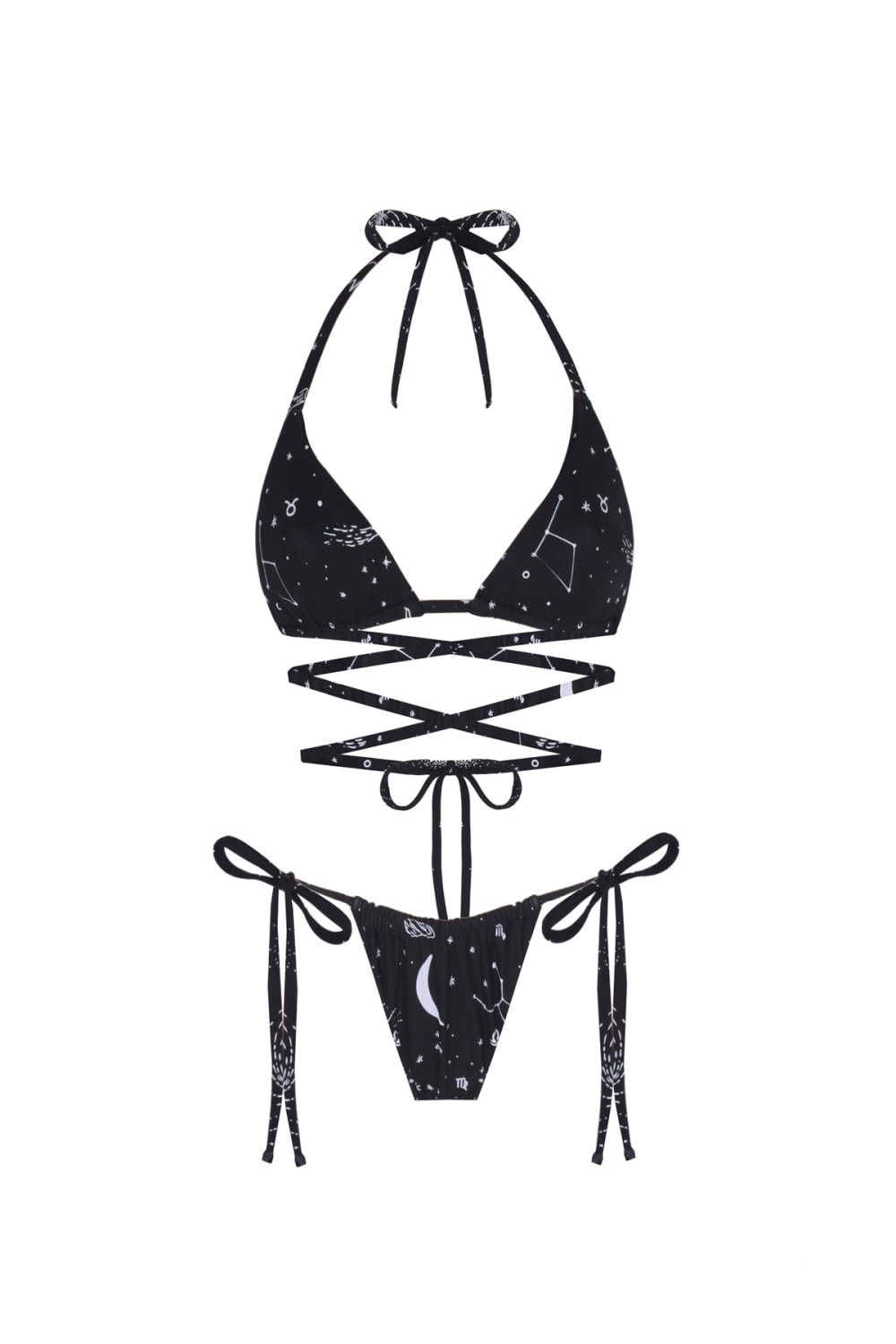 Wayt-Space Babe Gezegen Ve Burç Desenli İpli Siyah Bikini Üstü-Bikini & Mayo-3-roqelvaxirum.shop