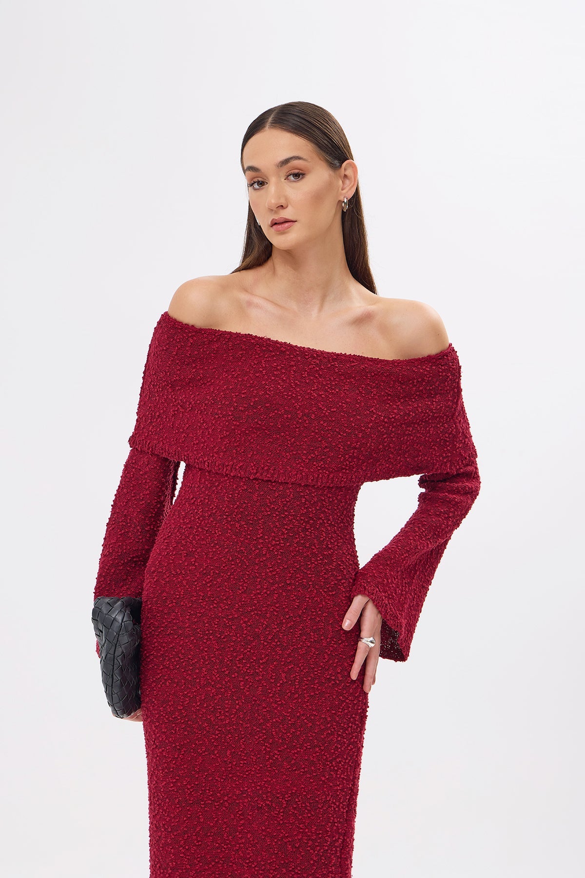 Mozto-Dora Knitted Burgundy Dress-Elbise-4-roqelvaxirum.shop