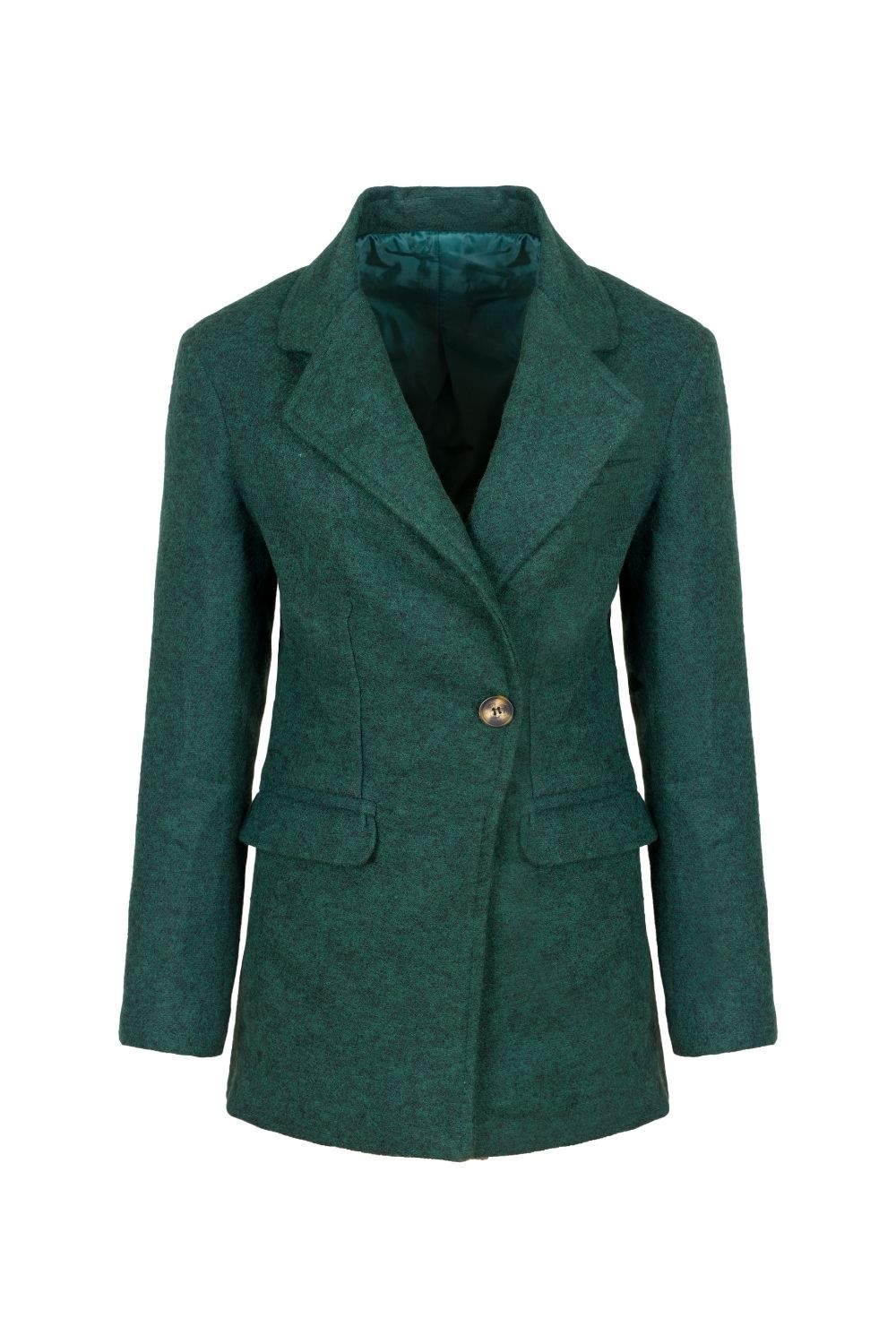 Yün Karışımlı Kruvaze Blazer Ceket, Koyu Yeşil - 0