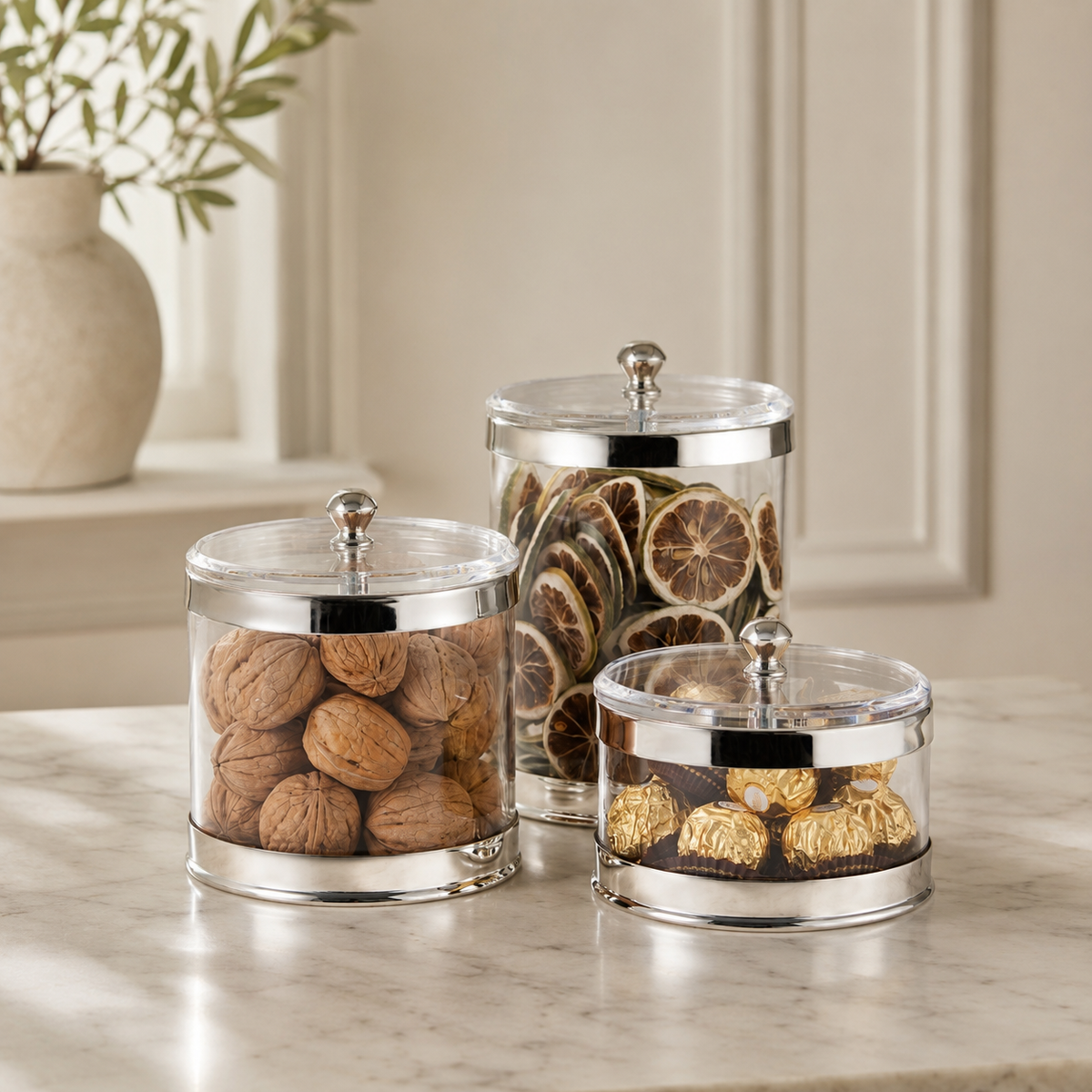 Memonza-Zeyye Gümüş Düzen Kabı Seti, 3'lü, Şeffaf-Saklama Kabı-3-roqelvaxirum.shop